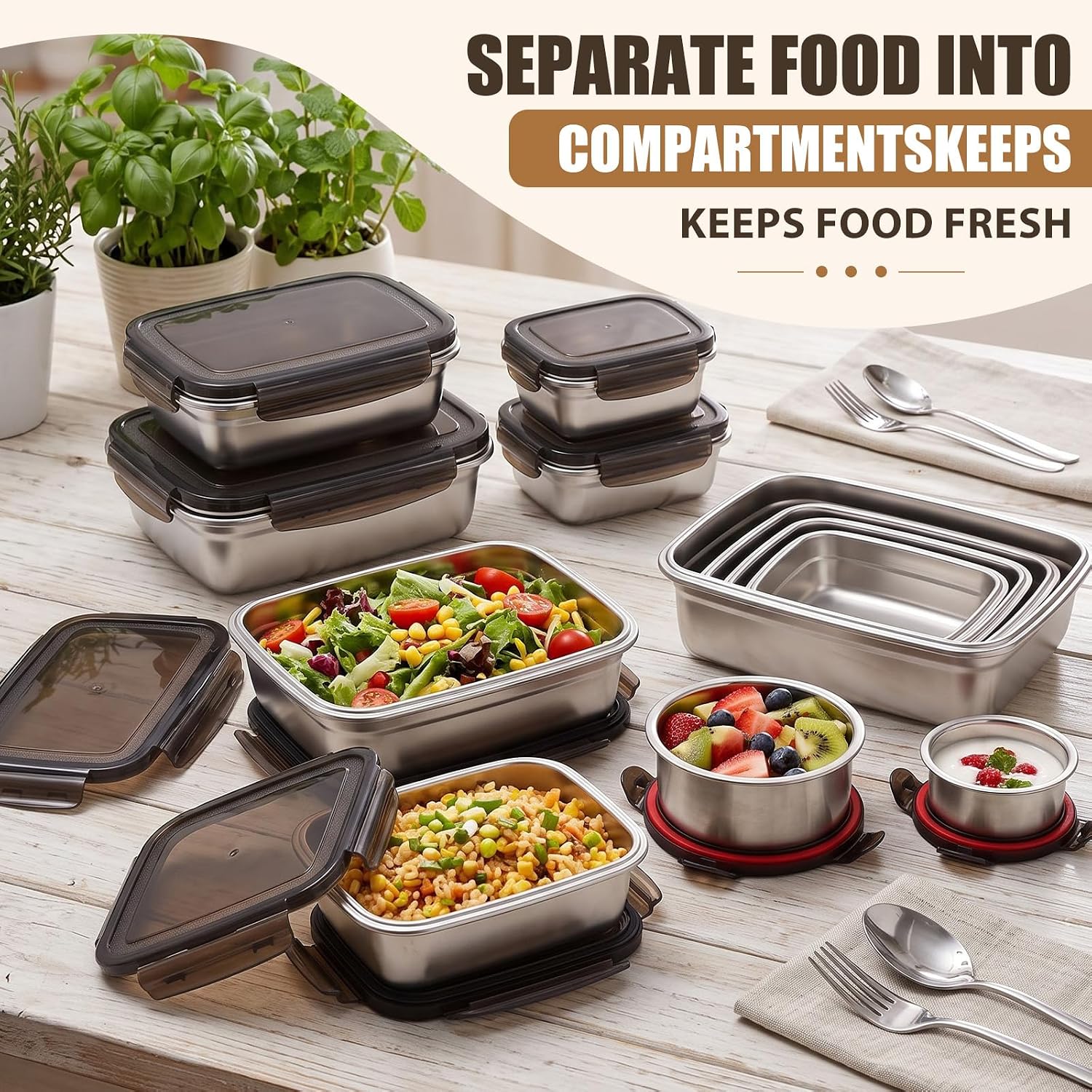 9 Pack 304 Stainless Steel Food Storage Containers with Lids Set