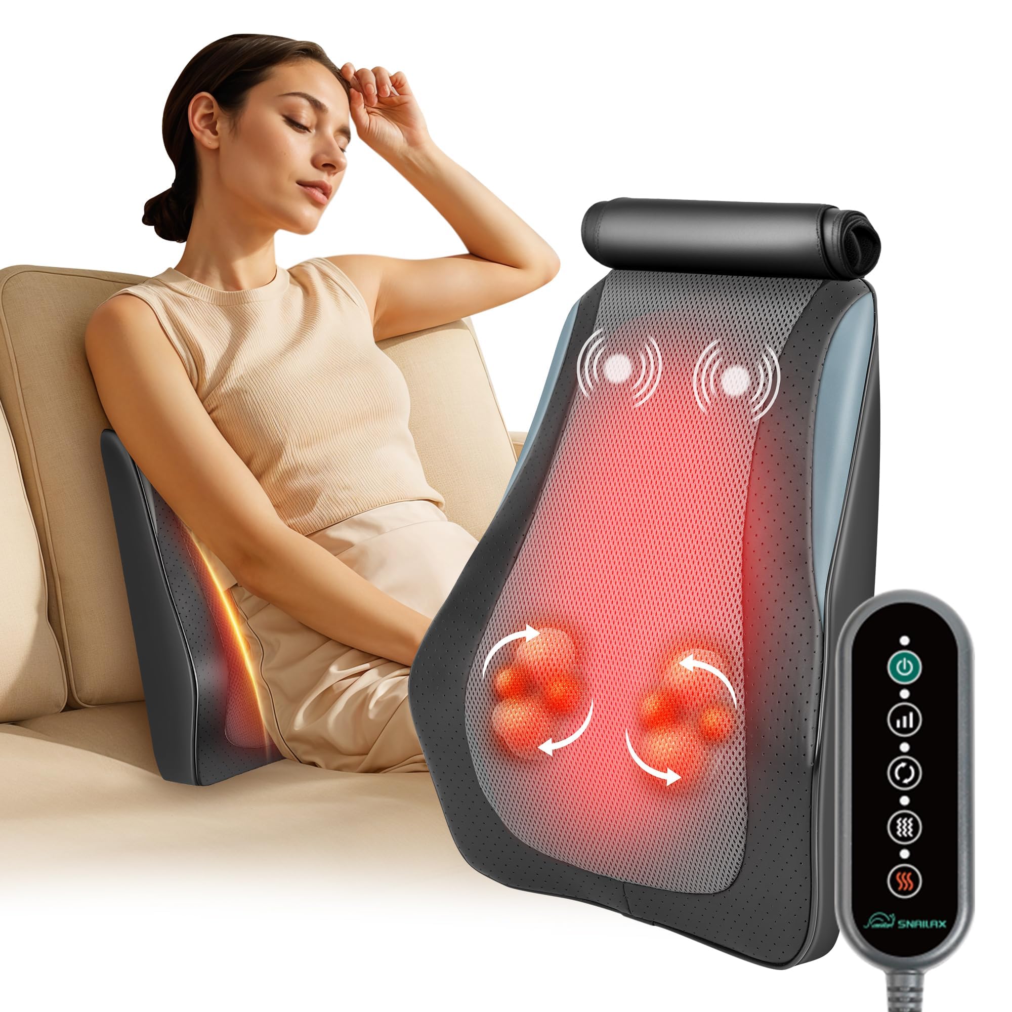 Snailax Back Massager for Back Pain Deep Tissue, Shiatsu Neck Back Massager with Heat, 3D Kneading Chair Massage Pillow, Neck Shoulder Massage, Gifts
