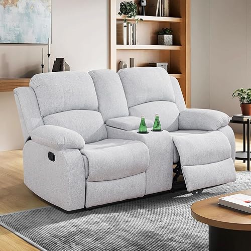 Miniatura 25 de Juego de sofá reclinable de microfibra de lino gris, 3 piezas (sofá+sofá biplaza+silla), marco de madera, cuero/microfibra/pana, 82 x 40 x 40 Gris