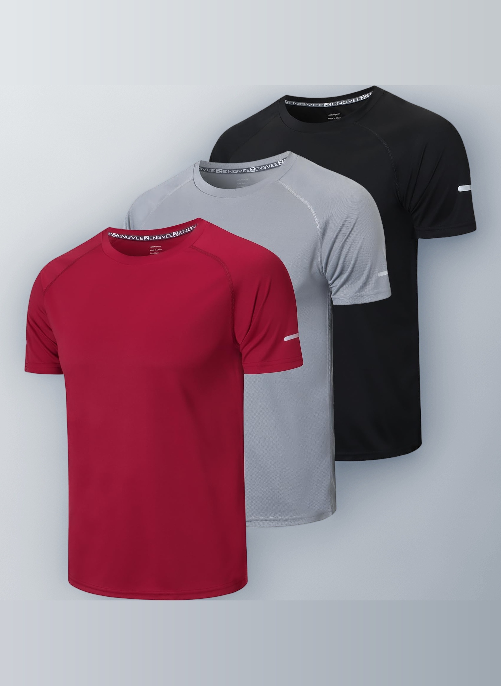 frueo Gaiatiger 3 Pack Mens Shirts Quick Dry Short Sleeve Moisture Wicking Active Athletic Running Tops Work Clothes(520)-Black Grey Red-L