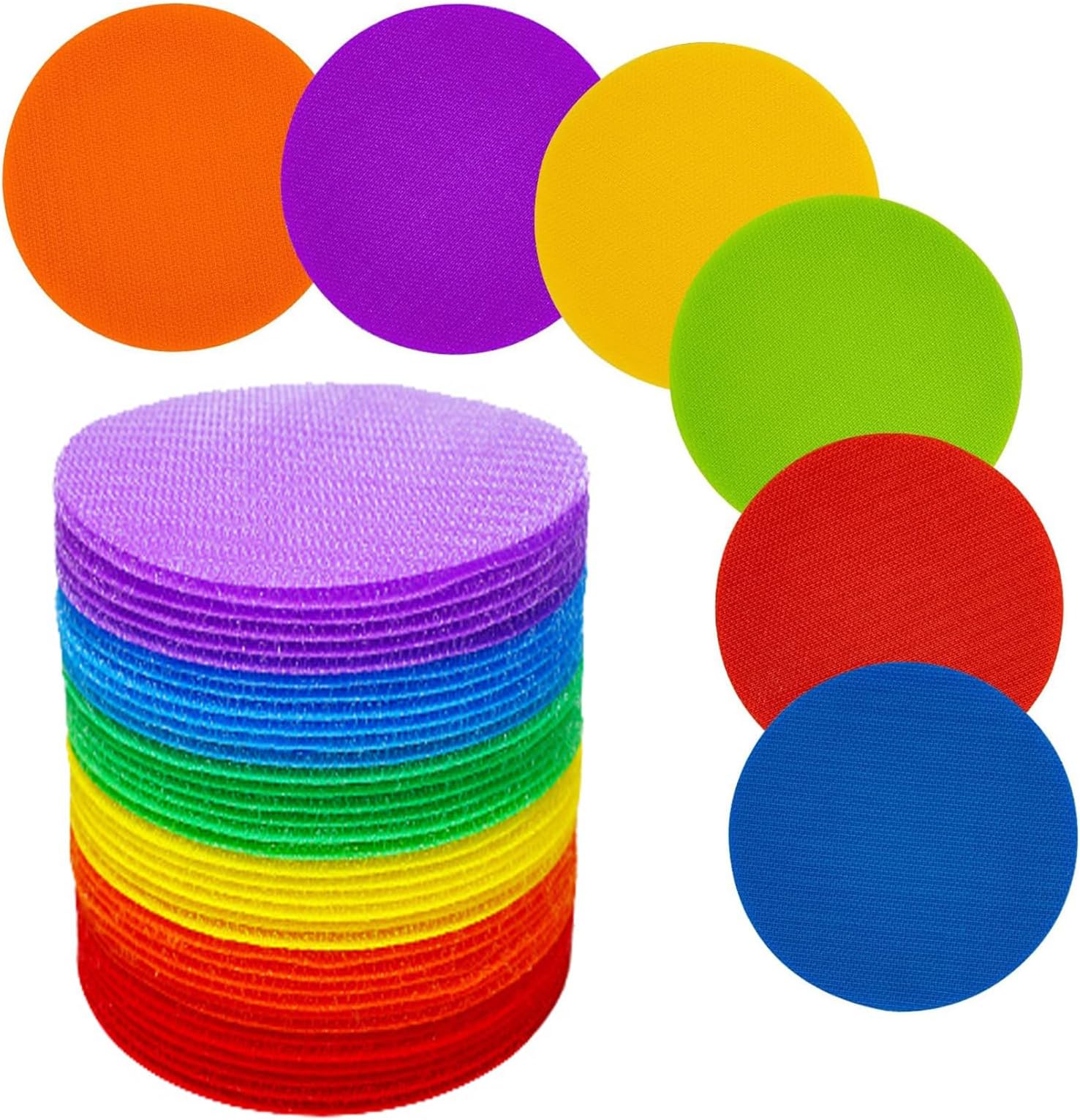 – athus 36 Pieces Carpet Markers Hook and Loop Carpet Marker Carpet Spot Markers, 10 cm Circle Dots Markers Floor Dot for Classroom, Kids, Teachers, Preschool and Kindergarten, 6 Colors