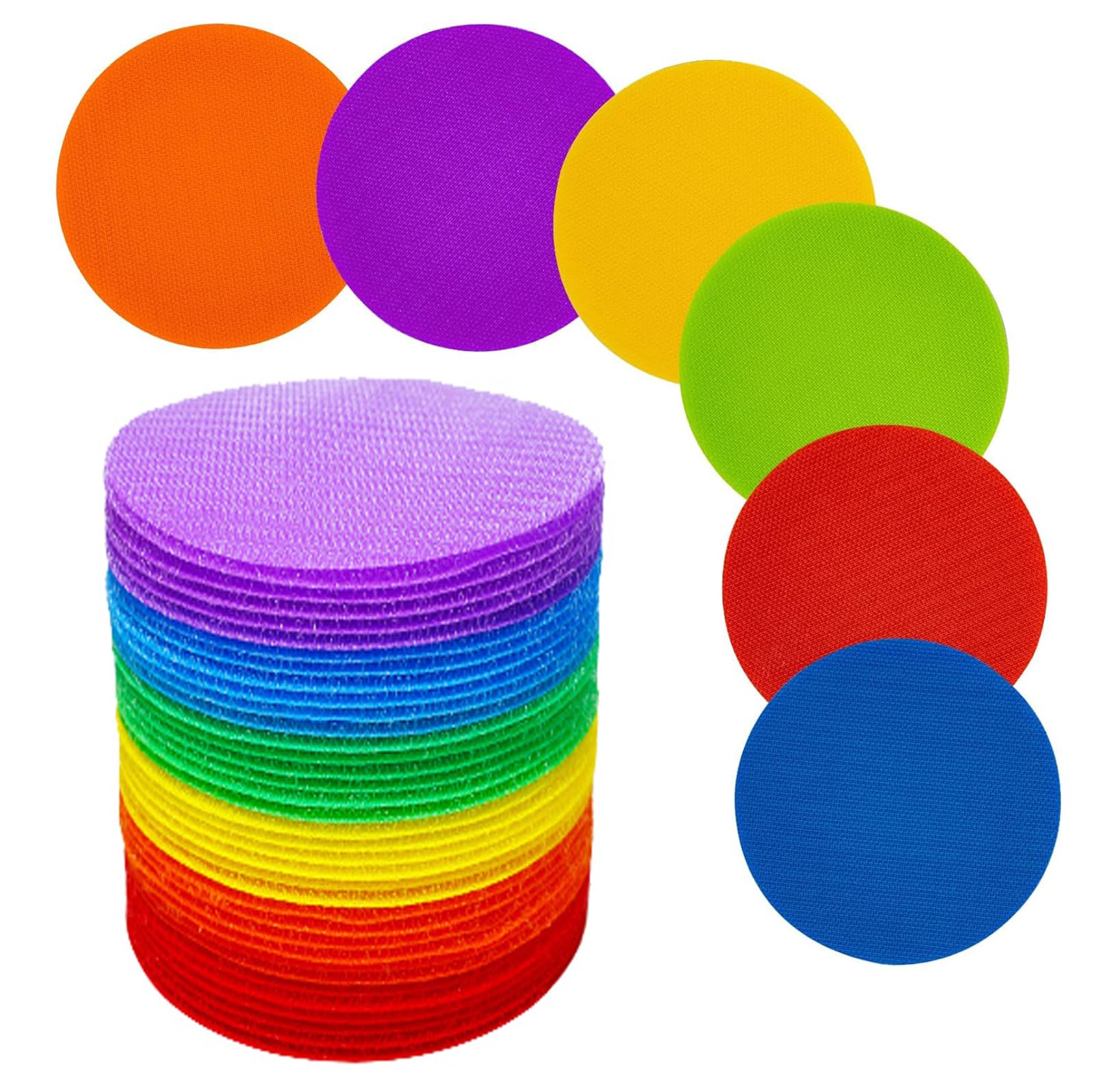 athus 36 Pieces Carpet Markers Hook and Loop Carpet Marker Carpet Spot Markers, 10 cm Circle Dots Markers Floor Dot for Classroom, Kids, Teachers, Preschool and Kindergarten, 6 Colors