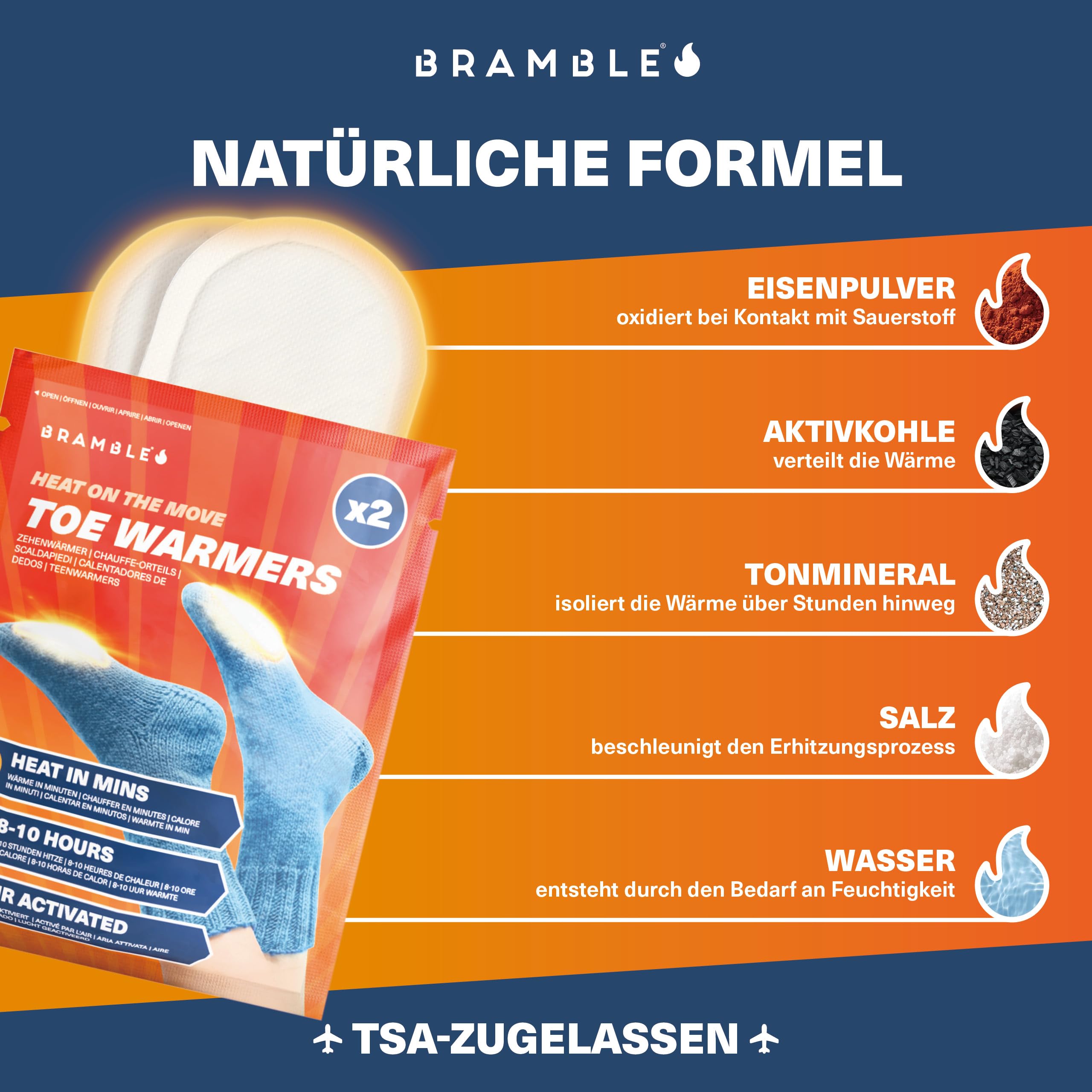Bramble – Zehenwärmer zum Aufkleben (40 Paar, 80 insgesamt) – Ultradünne Flicken zum Aufkleben für Schuhe und Stiefel – Luftaktiviert und geruchsfrei Fußwärmer – Bis zu 10 Stunden Wärme