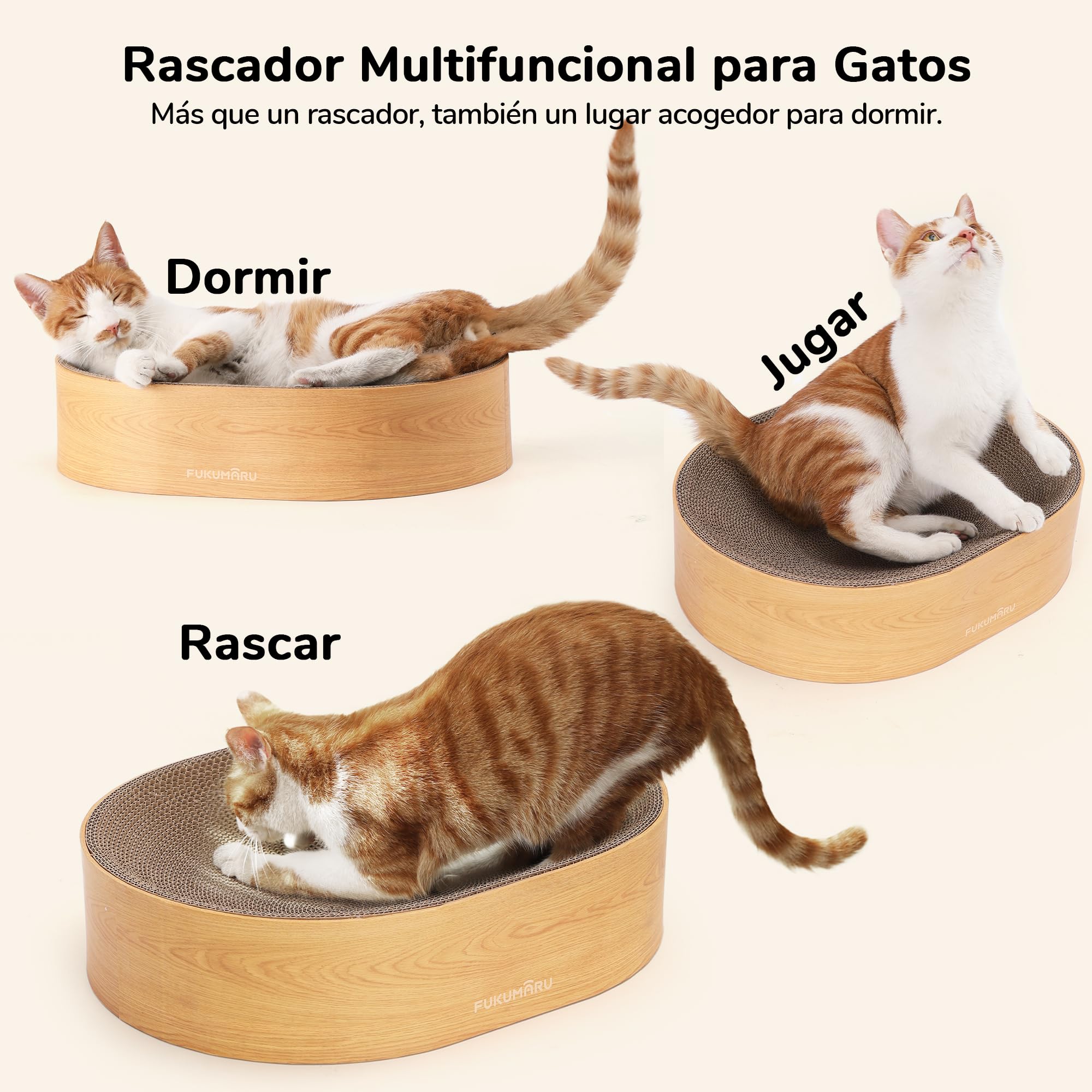 FUKUMARU Tablero Rascador Ovalado para Gatos en Cartón con Patrón de Vetas de Madera - Protege Sus Muebles para Rascar y Descansar