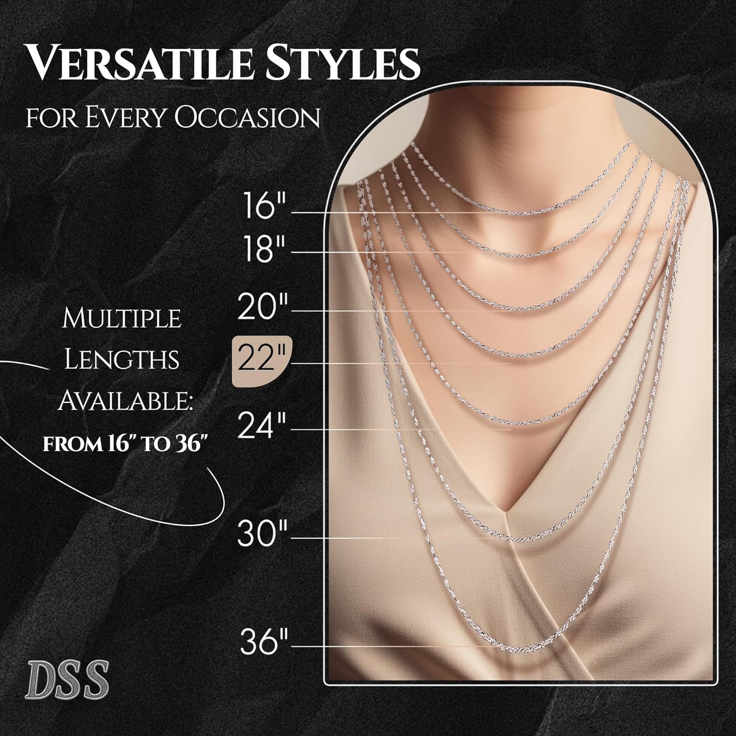 DSS 925 Sterling Silver Necklace for Women, Rope Chain 2.5mm, Lobster Claw Clasps, Sterling Silver Chain, Italian Jewelry for Women, 16in - 36in - Image 2