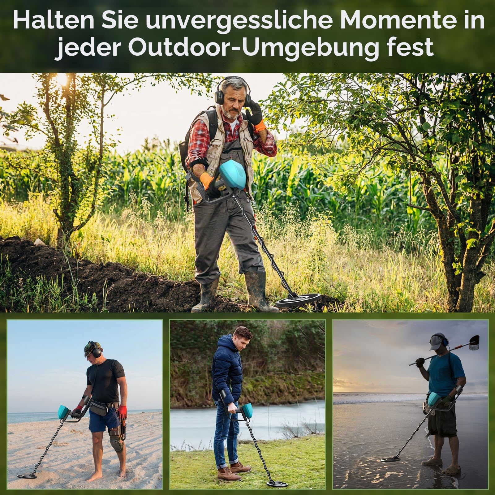 Metalldetektoren mit Wiederaufladbare Batterie, Hoher Genauigkeit, Wasserdicht, Höhenverstellbar, Golddetektor 78-108 cm mit 25 cm Suchspule und Kopfhöreranschluss für Kinder und Erwachsene