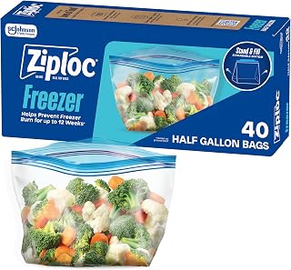Ziploc Half Gallon Freezer Bags, 40 Count - Prevent Freezer Burn 12 Weeks, Microwave Safe, BPA Free Food Storage