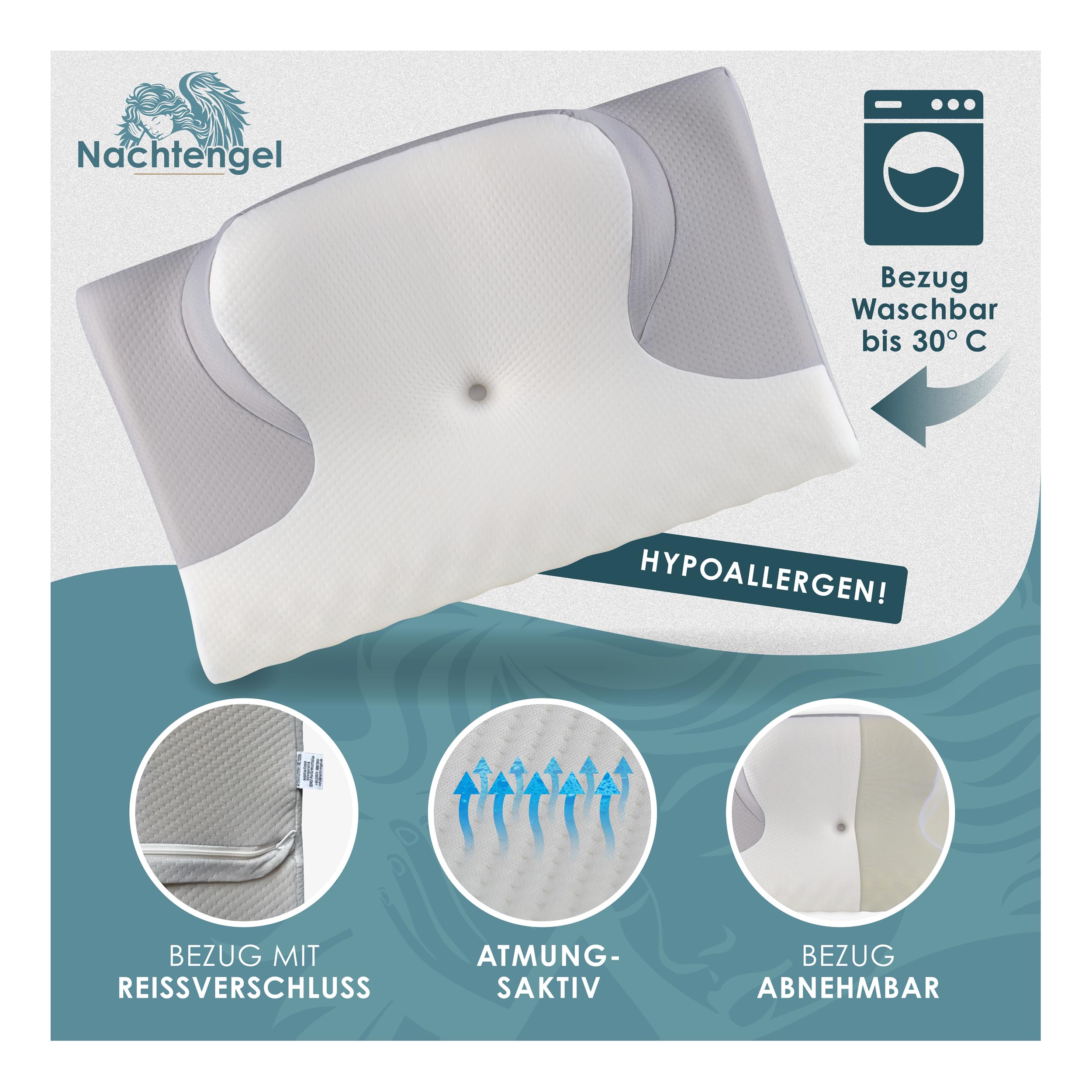 Almohada ortopédica de espuma viscoelástica IGR, 1 unidad | Almohada ergonómica antironquidos, certificado IGR, para todo tipo de sueño