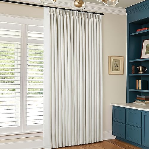 Miniatura 69 de Cortinas de lino 100% opacas de 90 pulgadas con pliegues de 2 paneles para sala de estar, con pestaña trasera plisada, cortinas oscuras con forma de