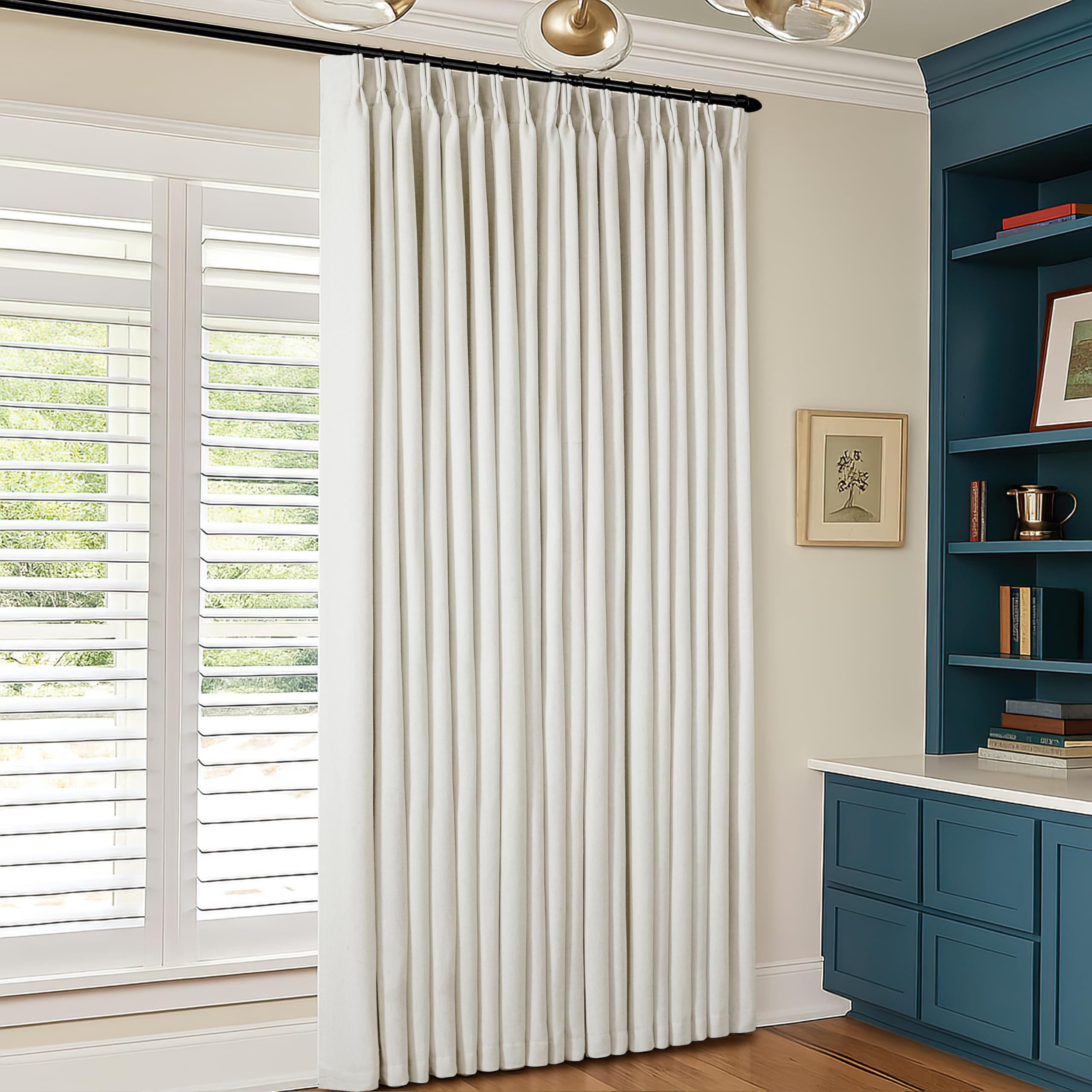 Photo 1 of 100% Blackout Pinch Pleated Linen Curtains 84 Inch Length 60 Inch Width for Living Room Bedroom 2 Layer Light Blocking Thermal Insulated Pinch Pleat Room Darkening Curtains Natural 60x84 1 Panel