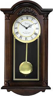 Bedford Clock Collection Noah 22 Inch Chestnut Wood Chiming Pendulum Wall Clock