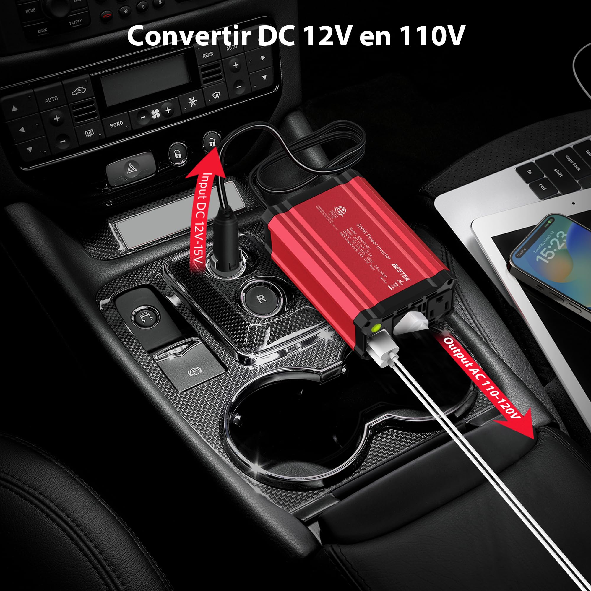 BESTEK Convertisseur 12v 220v 230v 240v 300W avec Deux Ports de Charge Rapide (PD30 et QC18W) Prise Allume Cigare Transformateur de Tension,Chargeur Voiture Camping Car avec Multi Protections (Noir)