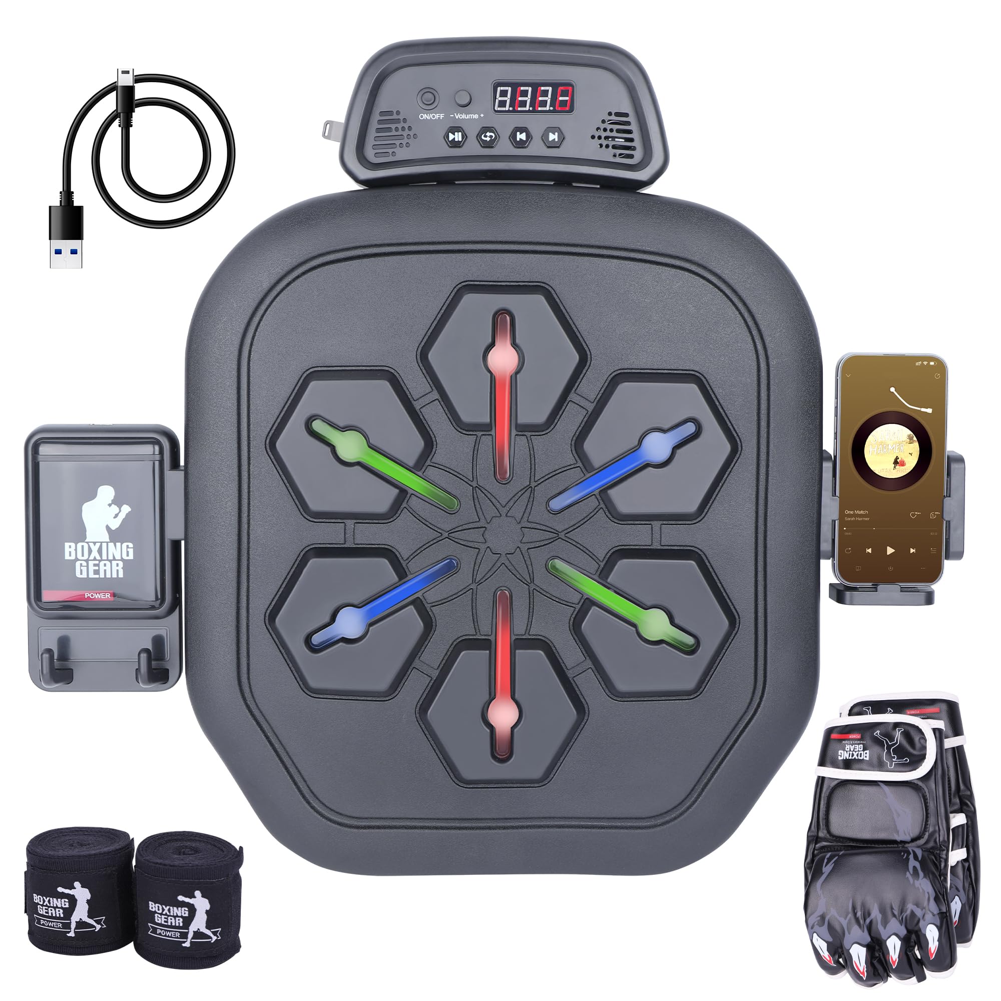 Music Boxing Machine with Gloves, Smart Bluetooth Boxing Machine Wall Mounted, Music Boxing Machine for Adults and Kids, Home Indoor Boxing Workout Machine