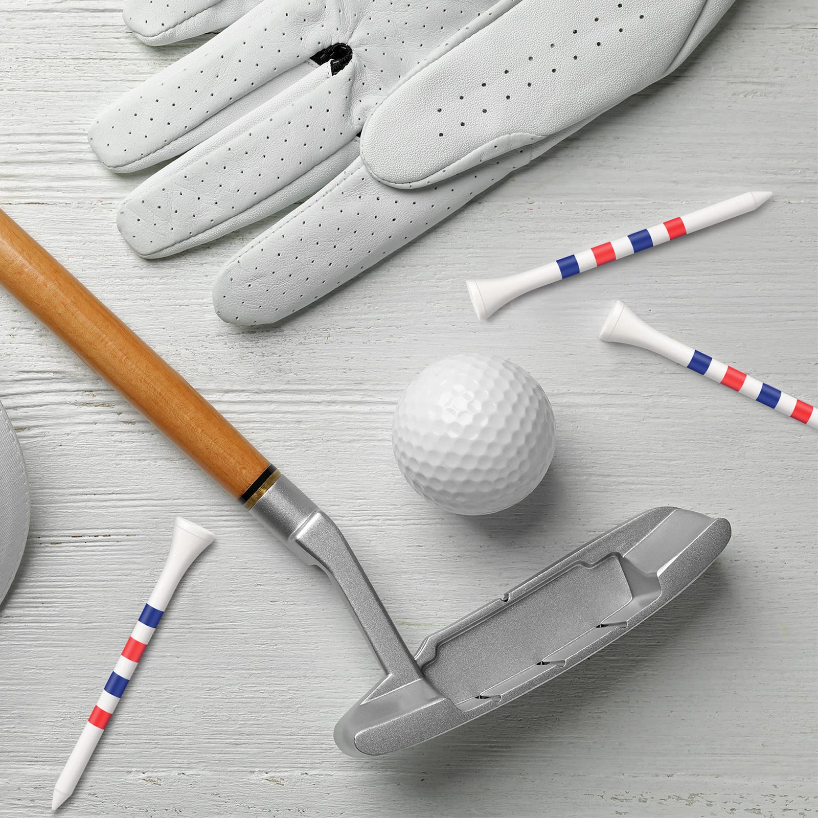 200 Stück Bambus-Golf-Tees, 8,9 cm, reduziert Reibung, seitlicher Drehung, Golf-Tees aus Holz (weiß, rot und blau)