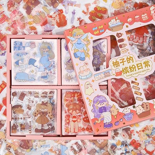 Lindas calcomanías de diario de caricaturas para niñas 100 hojas Kawaii transparente para mascotas diario de basura para álbumes de recortes