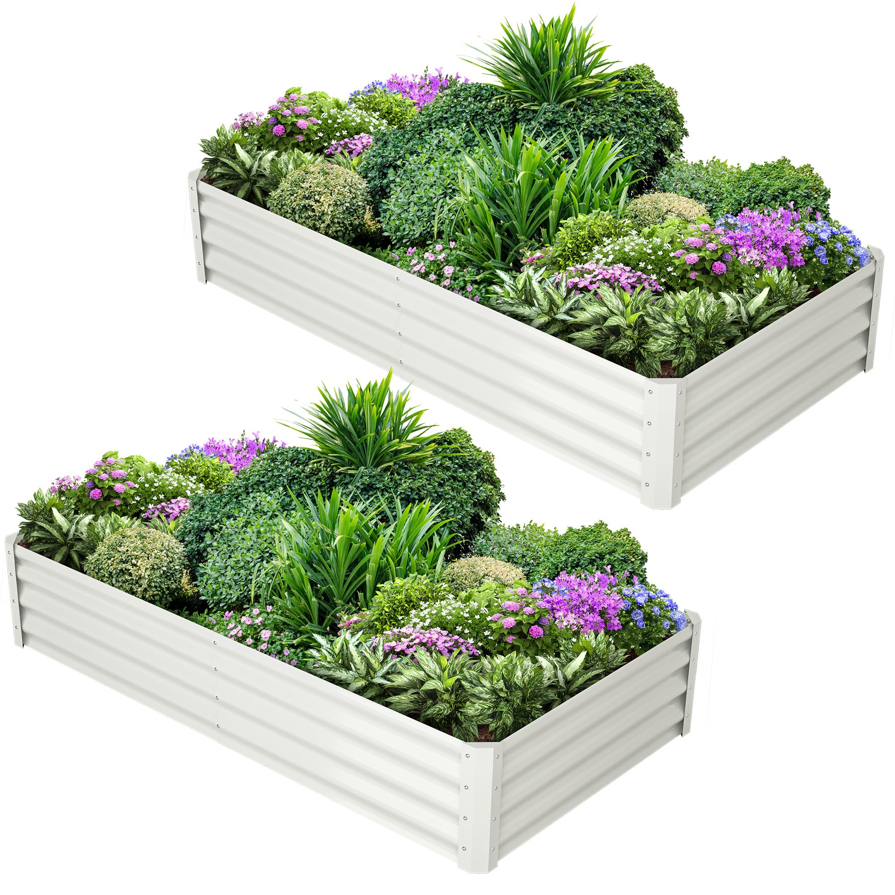 Raised Garden Bed, 6x3x1FT Galvanized Planter Garden Raised Box Set of 2 - Upgraded Quality and Construction, Open Base with Safety Edge and Glove, Beige