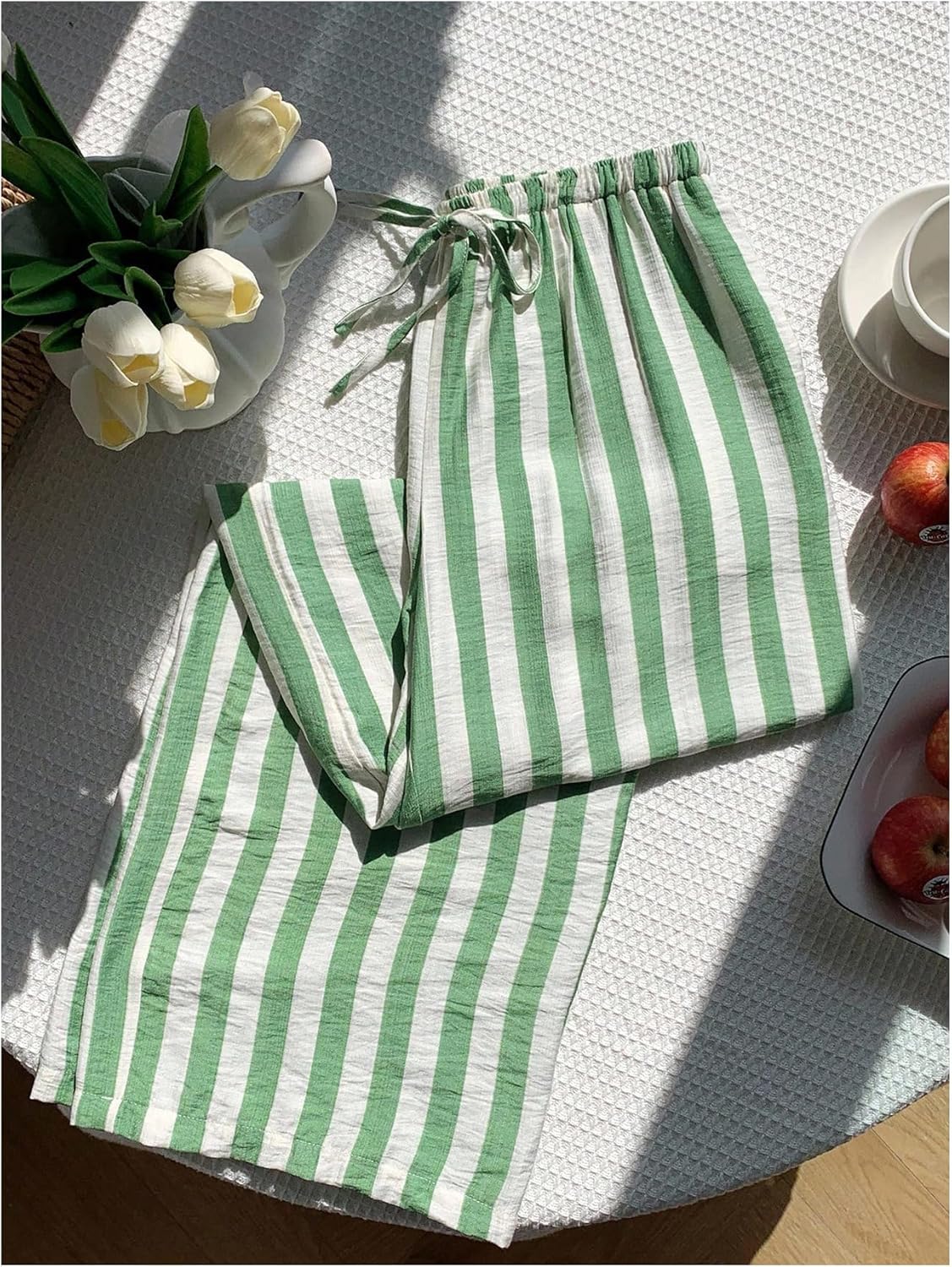 Floerns Women's Plus Size Striped Wide Leg Pants Lounge Pajama Bottom Vacation Travel Pants - Image 3