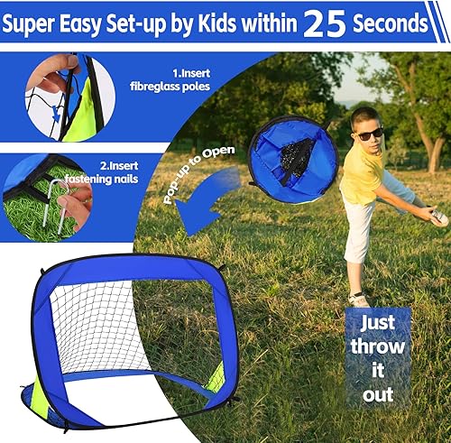 Miniatura 5 de Portería de fútbol desplegable, 3.3 x 2.2 pies, portería de fútbol portátil para exteriores e interiores, portería de fútbol plegable para patio