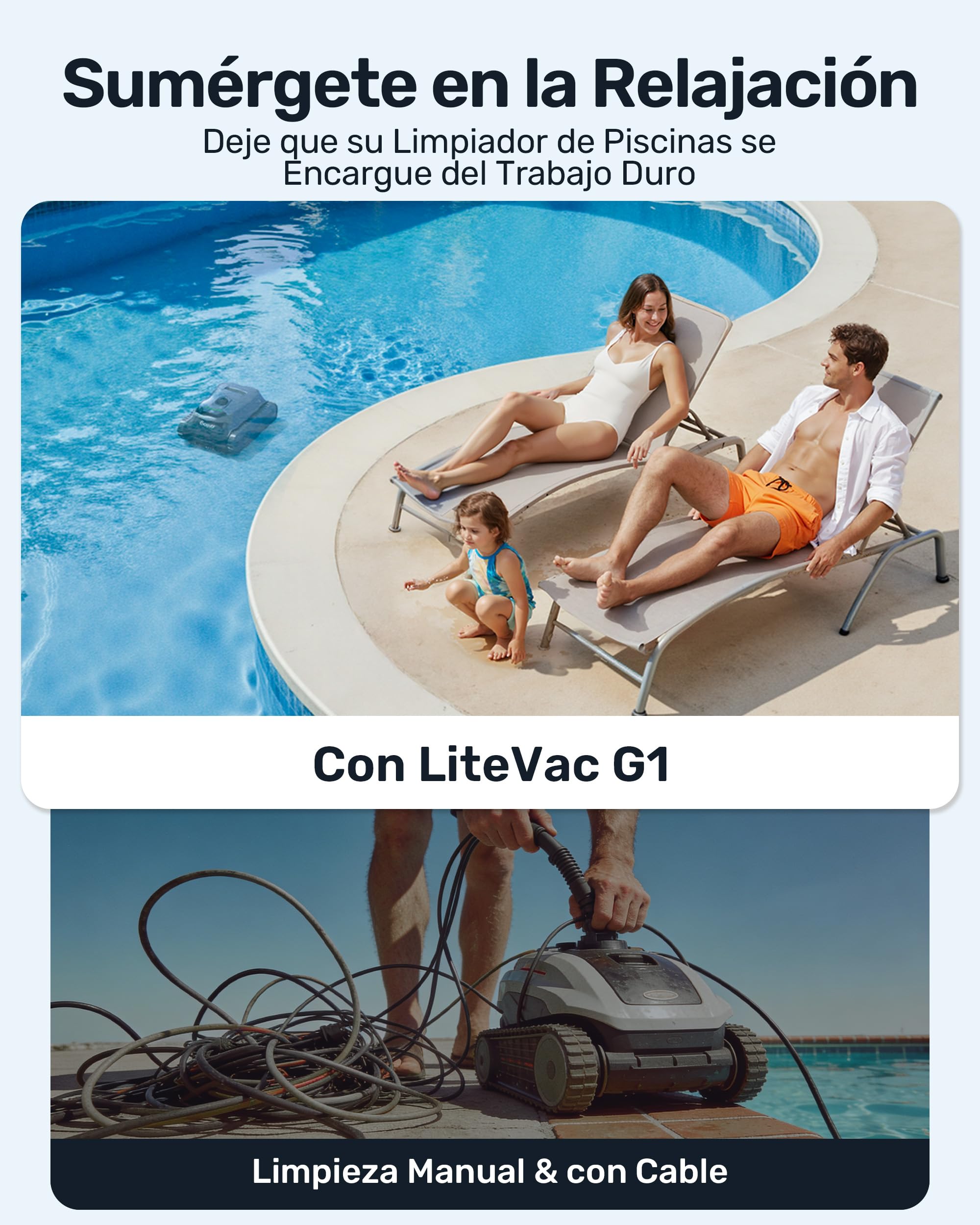 (Nuevo 2026) Gosvor LiteVac G1 Robot Limpiafondos Piscina,Paredes,Línea y Plataformas,7kg,200min Autonomía,Doble Filtración,Navegación Inteligente y App,200m²,Gris