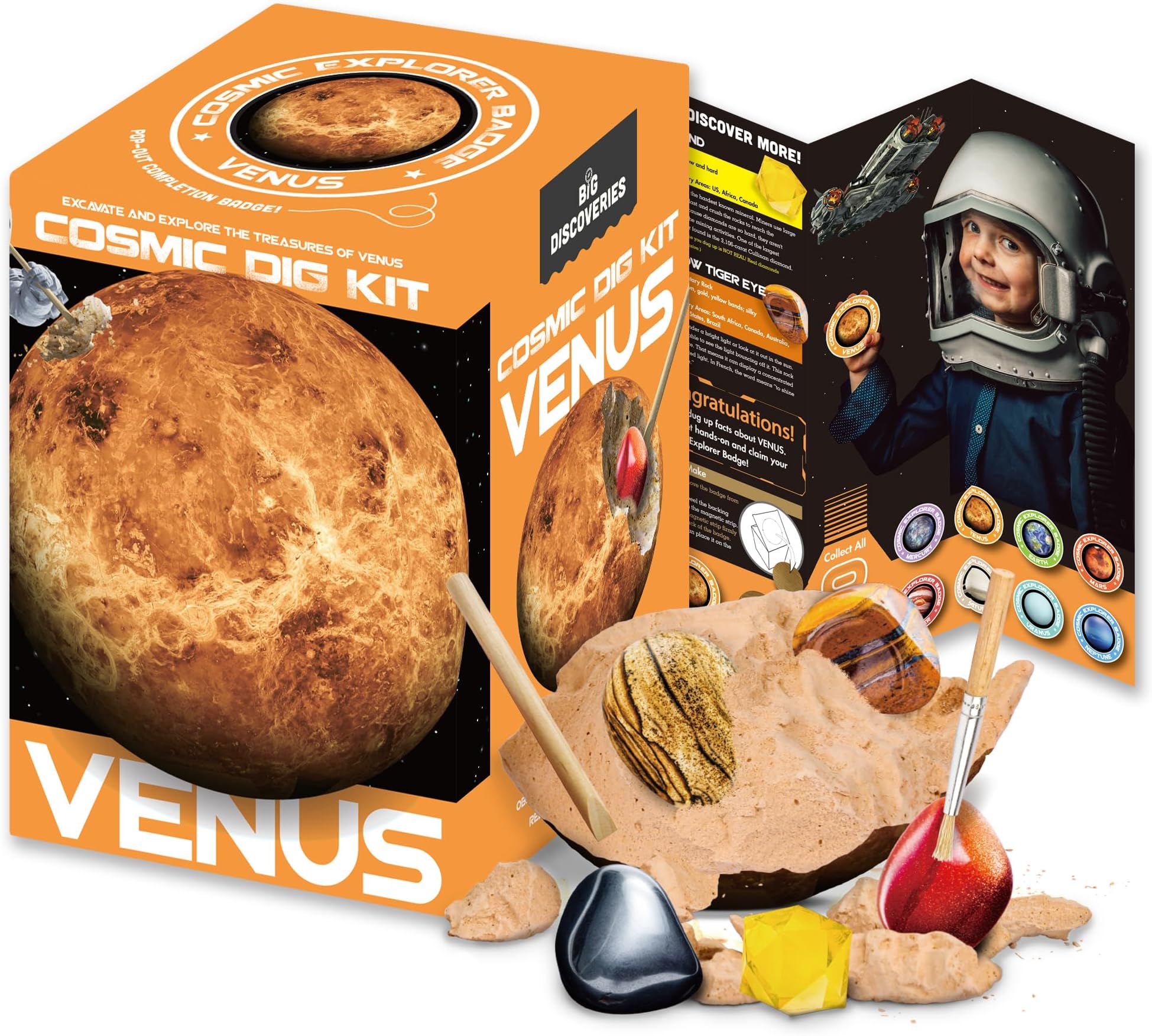 Cosmic Dig Kit by Big Discoveries - Explore The Planets of The Solar System with Gem & Fossil Excavation Kits for Kids | STEM Toy Science Dig Kits with Gemstones for Boys and Girls