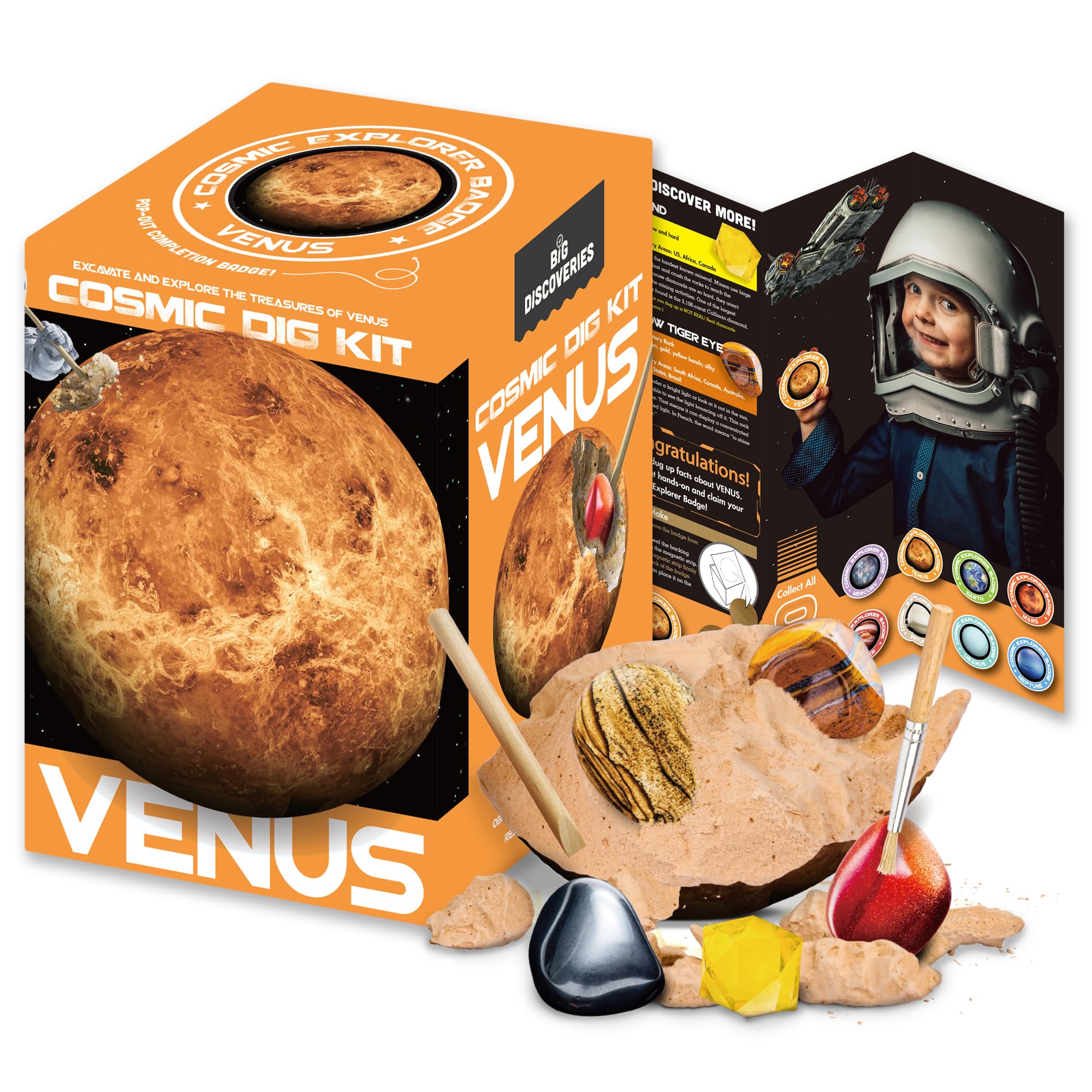 Cosmic Dig Kit by Big Discoveries - Explore The Planets of The Solar System with Gem & Fossil Excavation Kits for Kids | STEM Toy Science Dig Kits with Gemstones for Boys and Girls