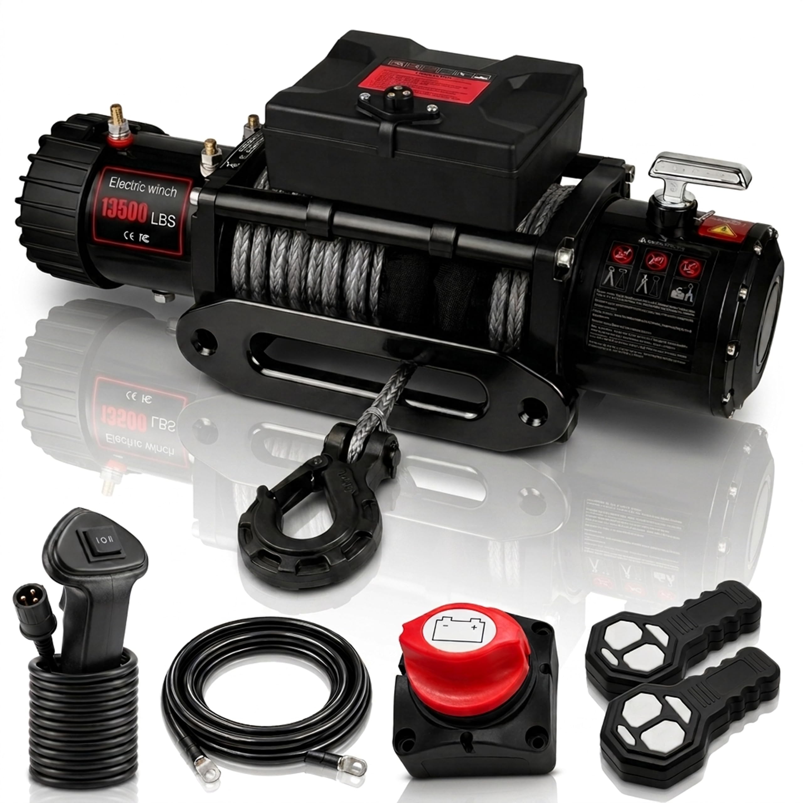 Cabrestante eléctrico de 12 V de recuperación de hasta 6,123 kg, cabrestante de remolque con cuerda sintética de 1,1 cm x 24 m, controladores inalámbricos y con cable, impermeable y fácil de instalar