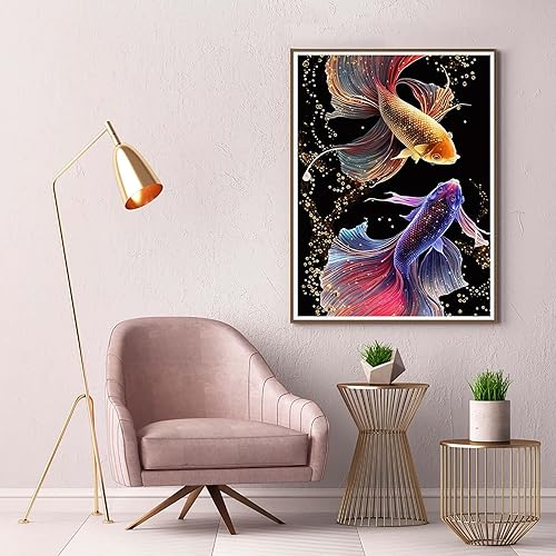 Miniatura 3 de Kaliosy Kits de arte de diamantes 5D para adultos, coloridos peces de lucha por números, pintura de diamantes, arte de peces, bricolaje, taladro