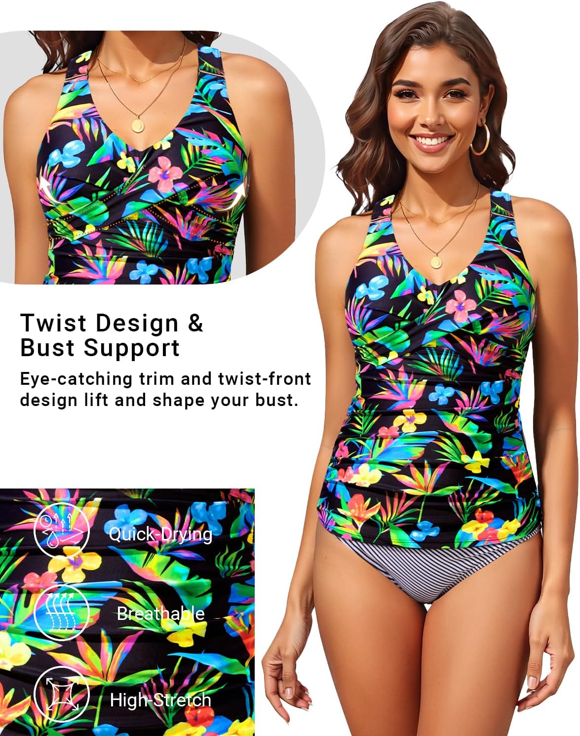 Daci Women's Tankini Top Only - Tummy Control Twist Front Swim Top Athletic Cross Back Supportive Bathing Suit 2026 - Image 5