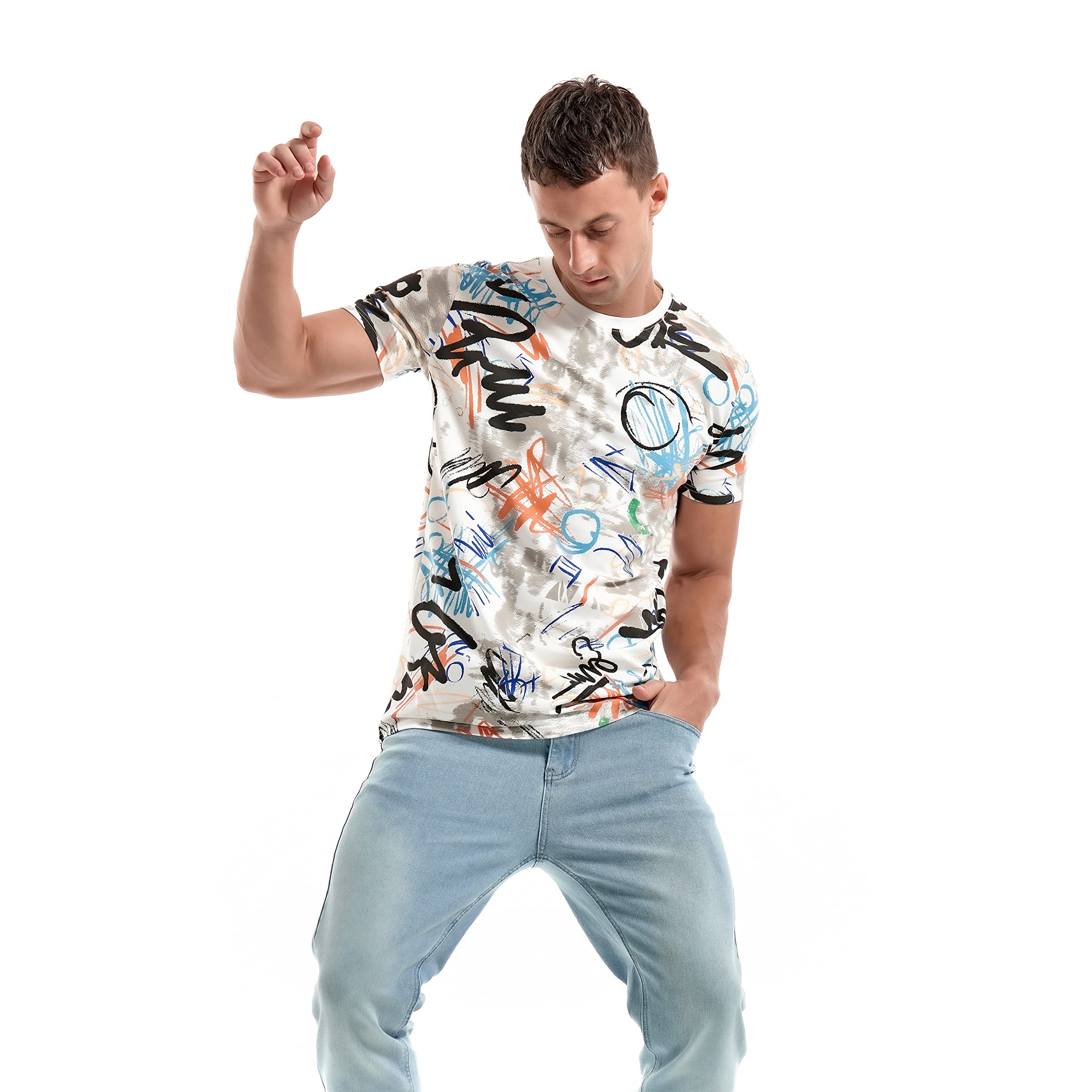 RONOMO Męska koszulka z nadrukiem na co dzień T-shirt z nadrukiem