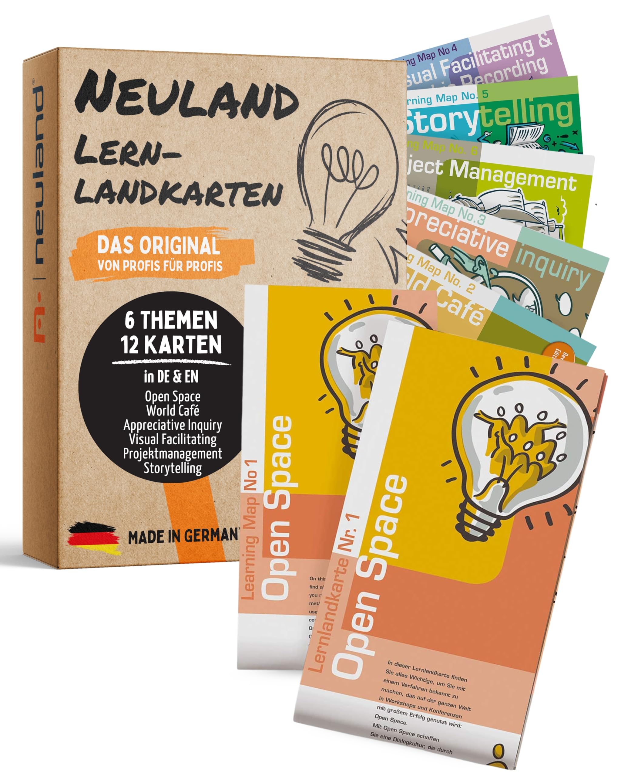 Neuland Lernlandkarten Bundle 1-6 I Poster Set mit 6 Lernlandkarten I World Café, Visual Facilitating & Projektmanagement I Workshop Lernposter in Englisch & Deutsch für Training & Facilitation
