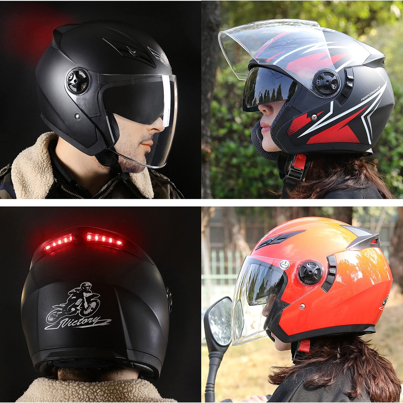 HZIH Moda Personalidad Moto Casco Abierto Verano Retro Medio Casco ECE Homologado Half-Helmet para Street Scooter Ciclomotor Vintage Style Casco Gorra para Hombres Mujeres C,54-60cm