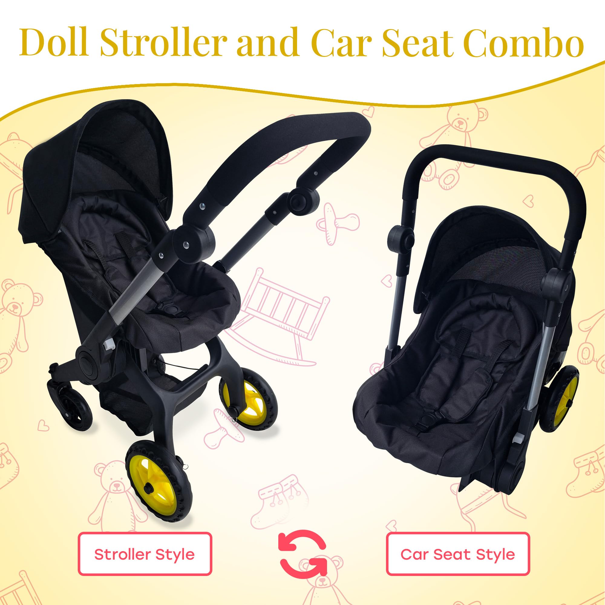 Amazon.com: Baby Doll Car Seat Stroller Combo  Convertible 2 in 1 Doll  Stroller and Car Seat for Kids  Fits Up to 20 Dolls  Play Toy Baby  Stroller with Adjustable
