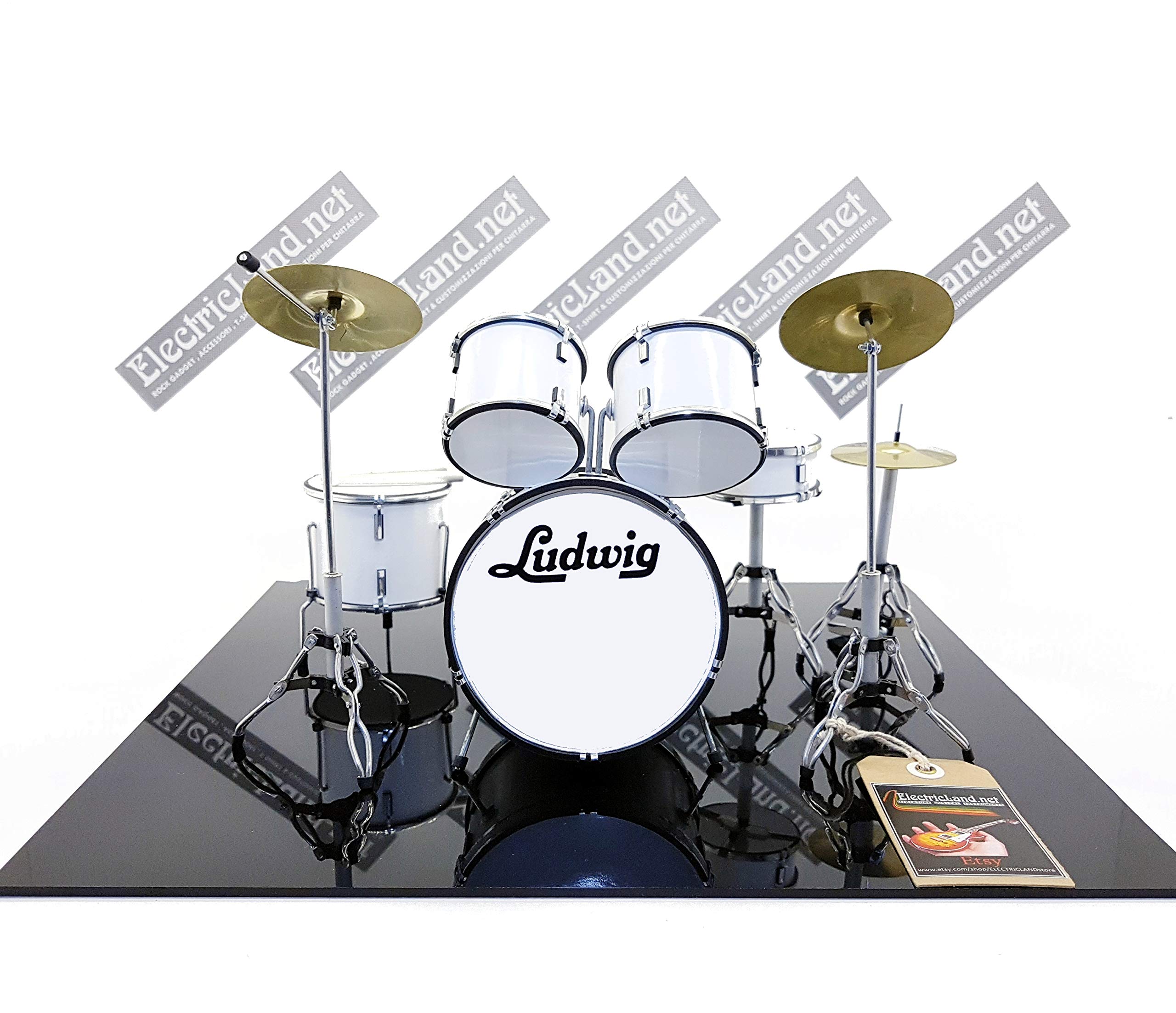 Mini Drum kit Ludwig white miniature rock 25cm model scale 1:4 collectible box set batteria modellino da collezione