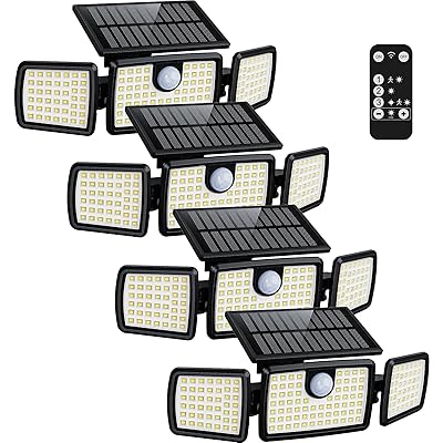 MIHANI Solar Lights Outdoor, Quick Charge Solar Motion Deck Lights Outdoor for Deck with High Brightness, Larger Built-in Tempered Glass Panel, Sensitive PIR Motion Inductor (Remote,4 Pack)