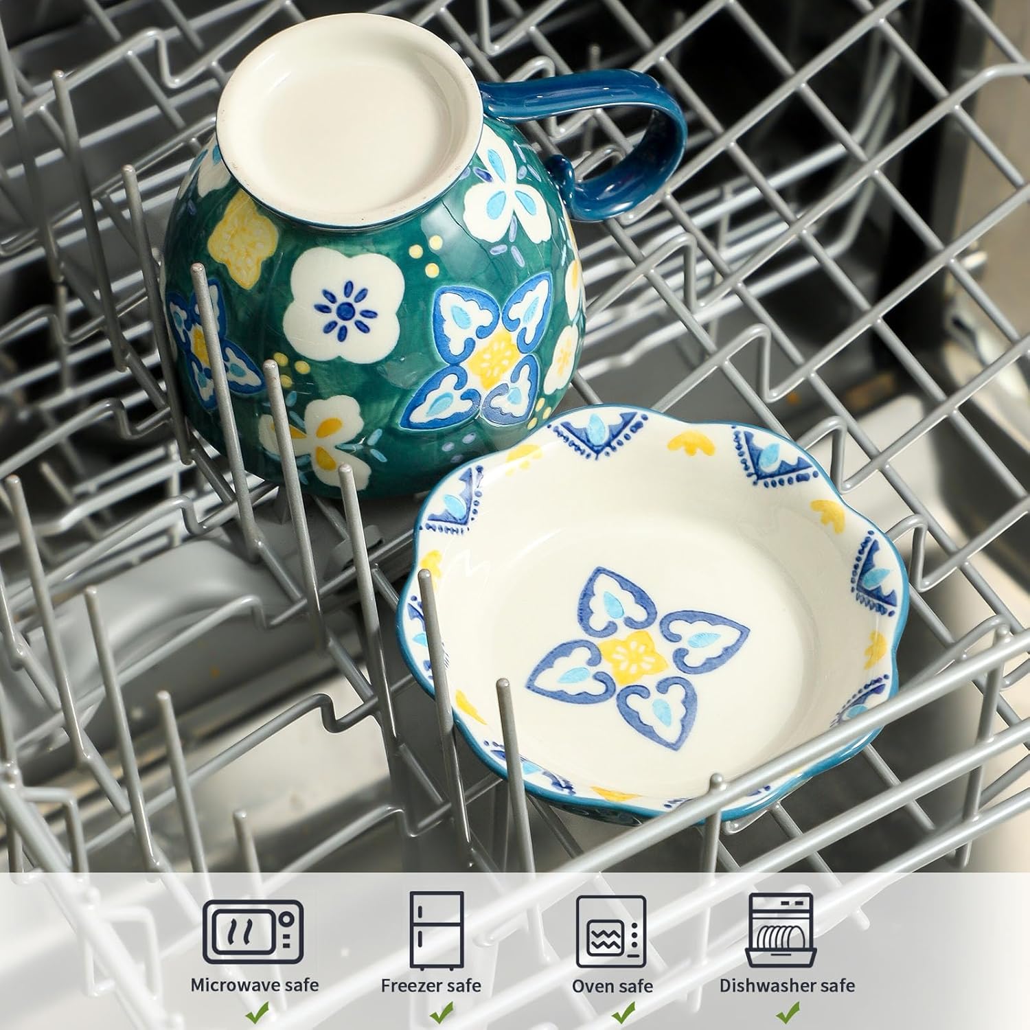 UniqueLife Soup Bowl with Handle & Lid, Large 19oz Ceramic Soup Bowl, Microwave Safe Soup Bowl with Lid for Soup, Ramen, Chili & Oatmeal, Hand-Painted Stoneware, Oven Safe 480°F – Forest Teal