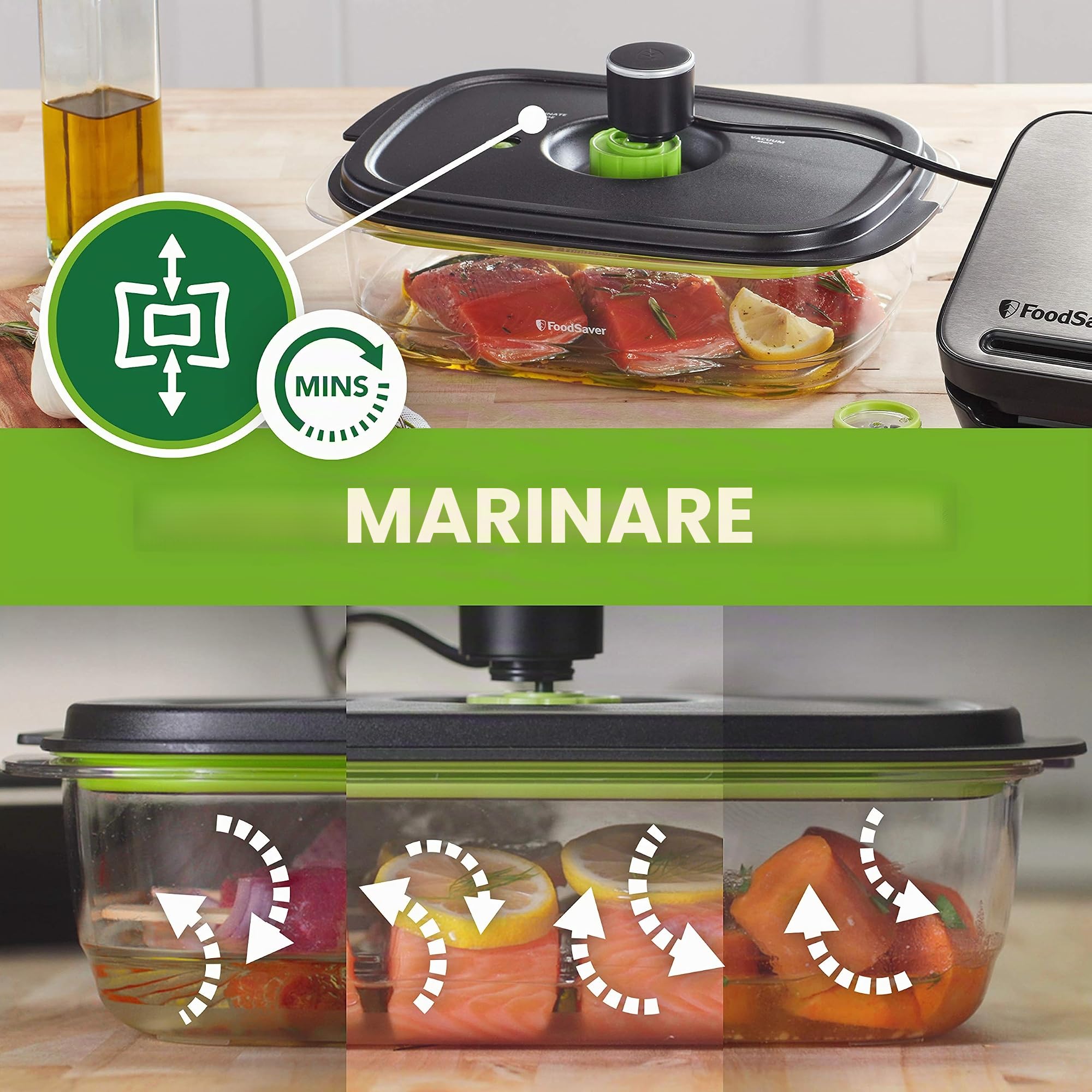 FoodSaver Contenitore Salva Freschezza per Sottovuoto da 2.3 Litri, con Funzione Marinatura, BPA Free, Indicatore del Vuoto, Trasparente, 2.3 L