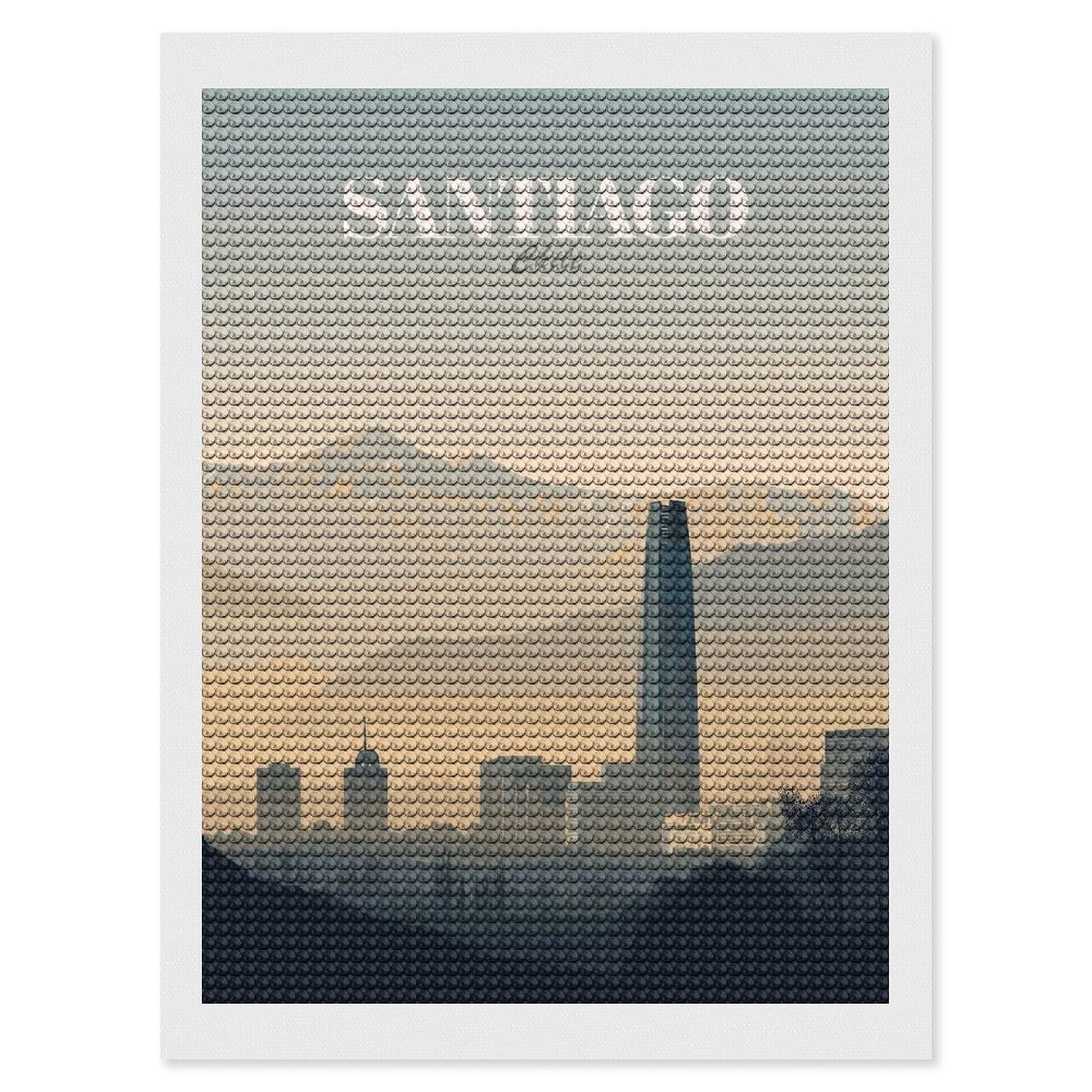 Junmoney Santiago Chile Cityscape Illustration(2) Diamond Painting Canvas Set 12"x16", Satisfying Creative Project, Easy to Follow Symbols, Fun Craft Experience