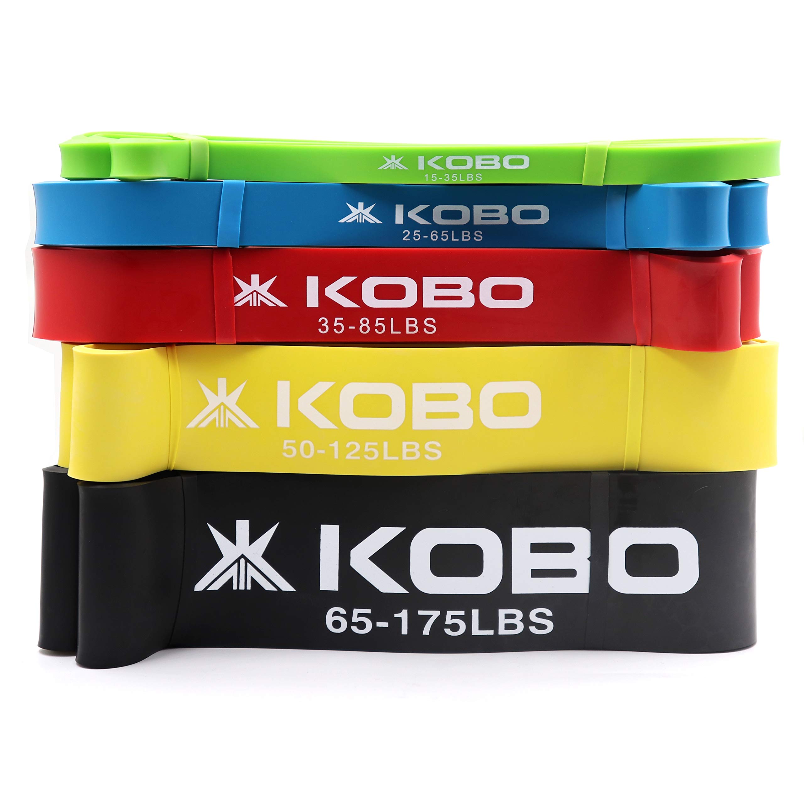 Kobo Combo of 5 Power Loop/Resistance Band Rubber Pull Up Assist Bands 41 Inch| Mobility & Body Stretching, Powerlifting, Resistance Training with Bag and Workout Guide