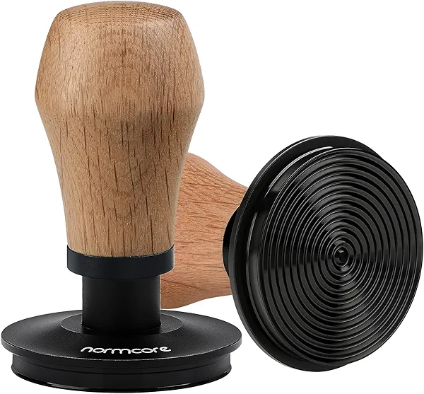 Normcore 58.5mm Coffee Tamper V4 - Coffee Tamper With Titanium PVD Coating Ripple Base -15lb / 25lb / 30lbs Replacement Springs, Spring Loaded Tamper With Genuine Oak Wood Handle