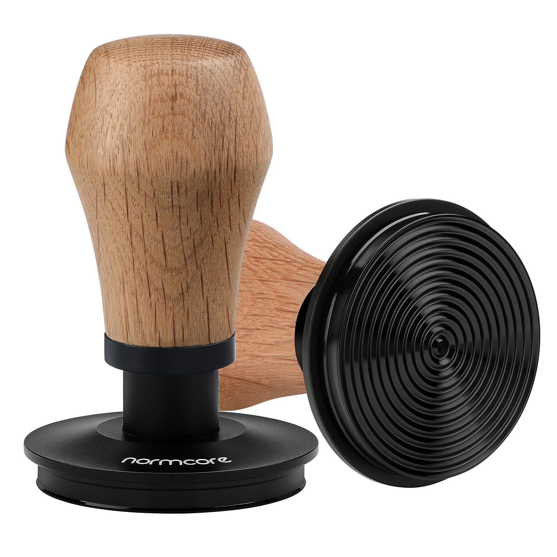 Normcore58.5mm Coffee Tamper V4 - Coffee Tamper With Titanium PVD Coating Ripple Base -15lb / 25lb / 30lbs Replacement Springs, Spring Loaded Tamper With Genuine Oak Wood Handle