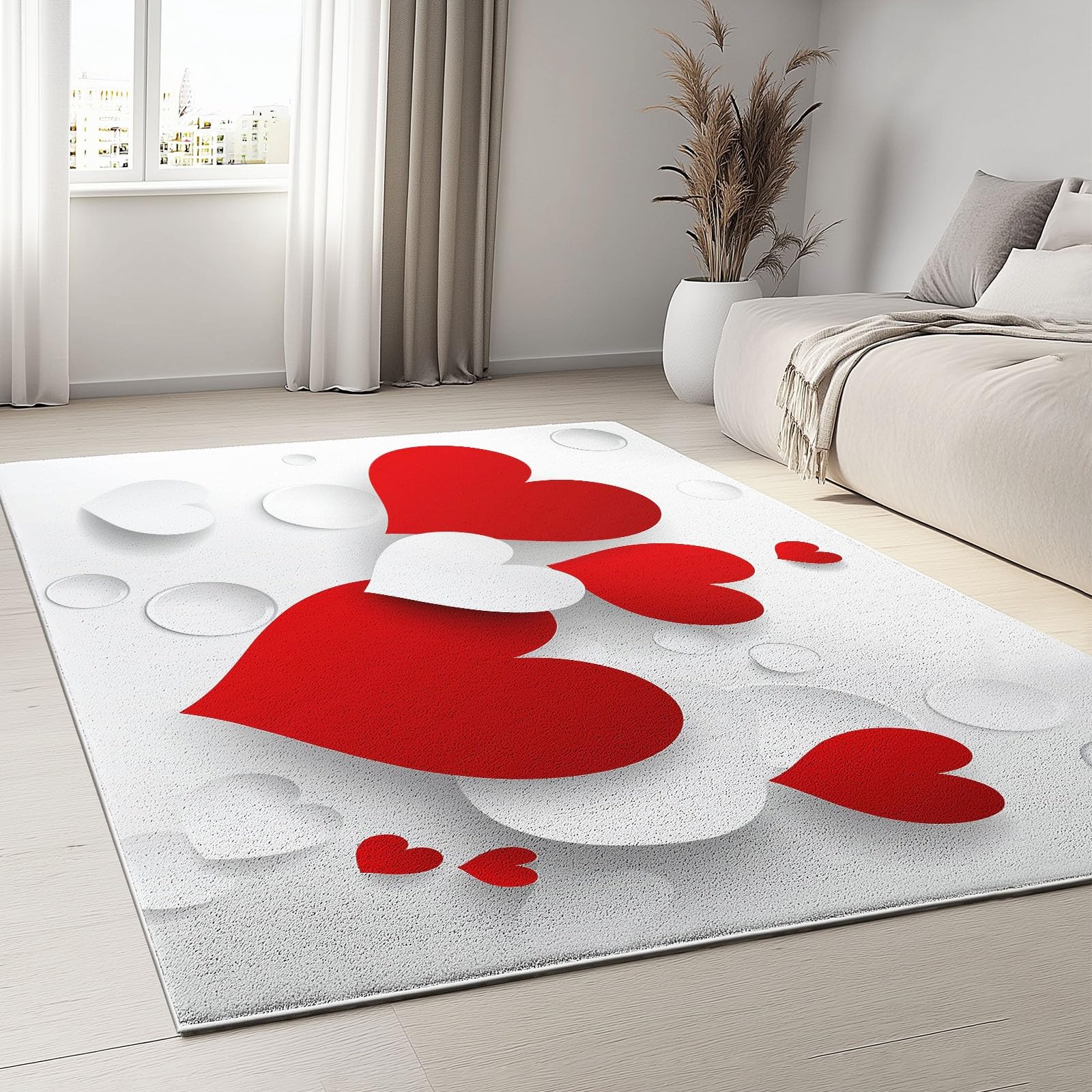 Tapis de salle à manger design fin et résistant rouge cœur 140x200 cm