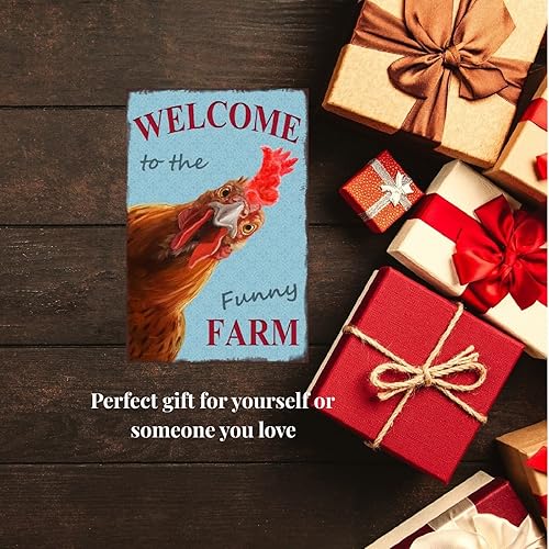 Miniatura 2 de Letrero divertido de pollo, letrero de metal de lata de gallinero, letrero de bienvenida a la granja divertida, letrero de patio, garaje, granja,