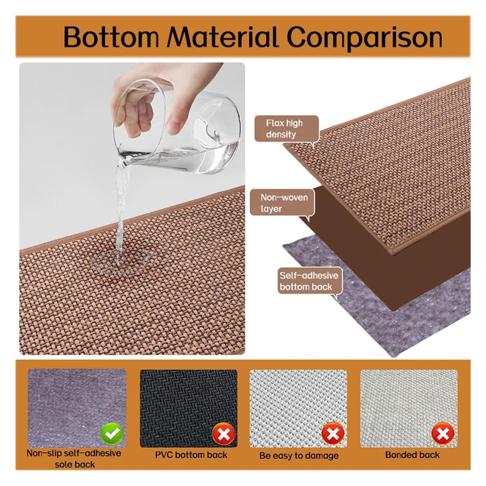 ry Anti-Rutsch-Stufenmatten-Set, selbstklebend, TPR, rutschfester Teppich für Küche und Zuhause, schützt Stufen, 5 Stück (Kaffee, 76 x 20 cm)