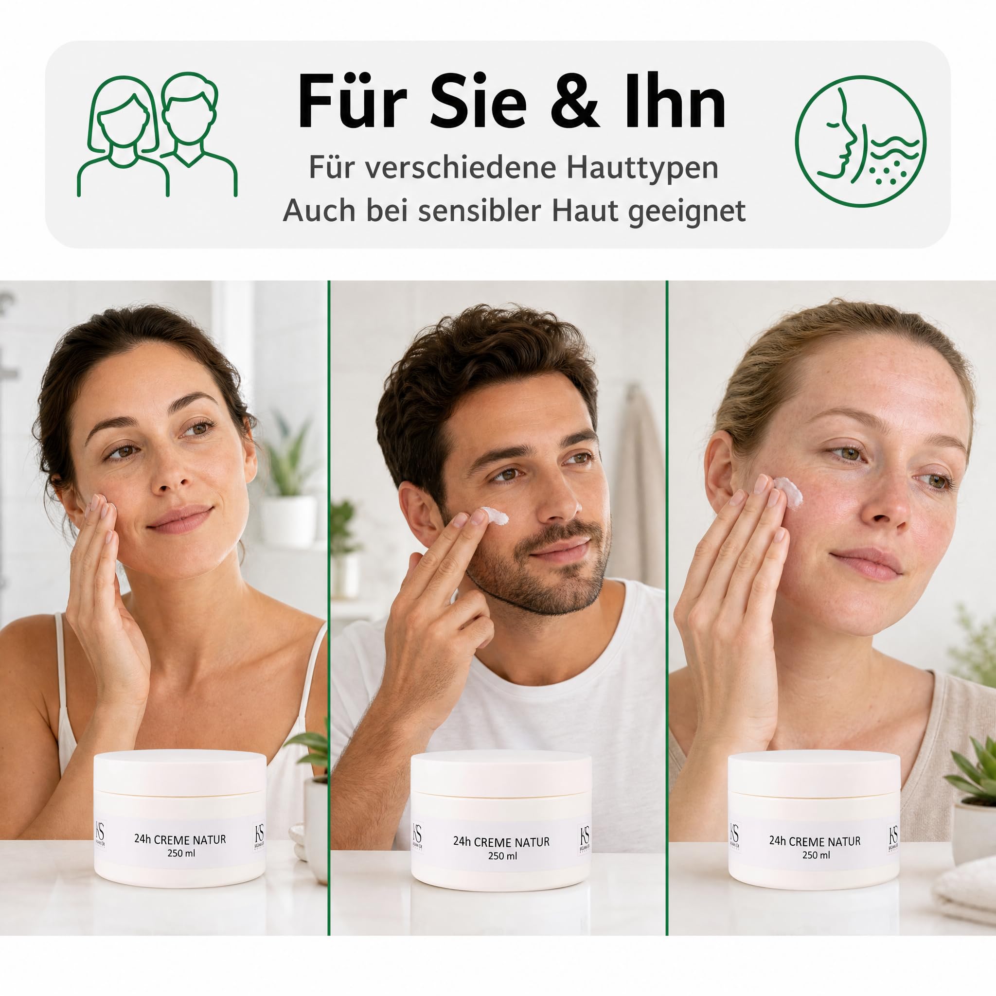 KS Beauty 24h Creme Natur – Tages- & Nachtcreme mit Aloe Vera, Kokosöl, Q10, Niacinamid & Vitamin E (250 ml)