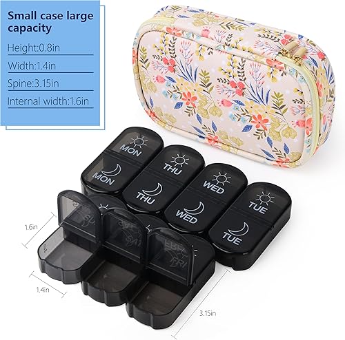 Miniatura 3 de Organizador semanal de píldoras, caja de medicina de viaje de lona con bolsa con cremallera, 7 días, 2 veces al día AMPM por la mañana por la noche,