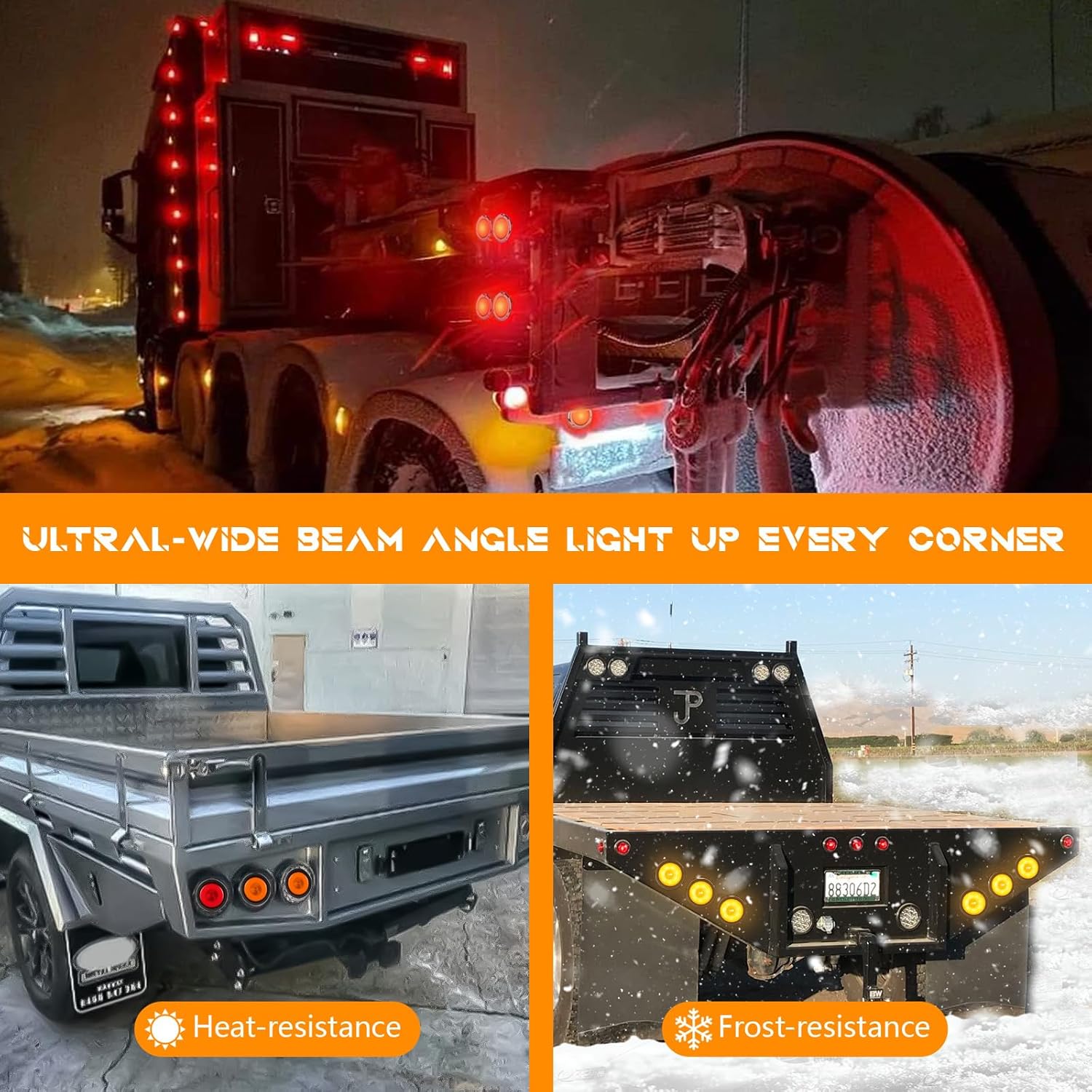 NEW SUN 10-Pack Premium 2.5 Inch Round LED Marker Lights, IP67 Waterproof, Halo & Neon Design, Soft Ruuber Grommet-Flush Mount for Utility Trailer, Camper, Truck, Pick-up, Boats, Red & Amber