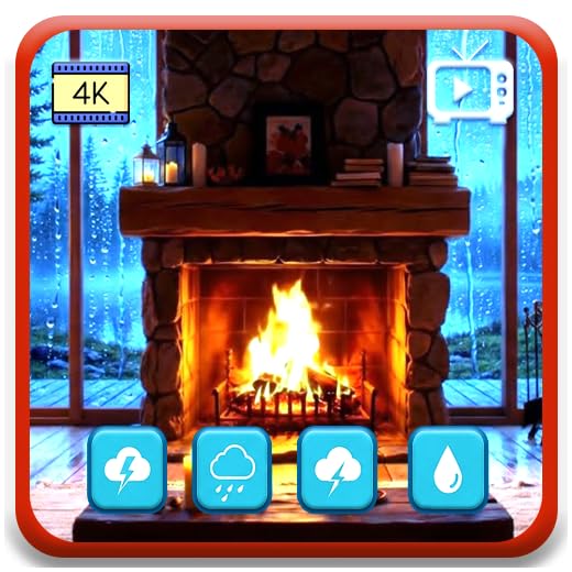 Acogedor ambiente de lluvia de cabaña con una cálida chimenea y una suave lluvia junto al lago para dormir, estudiar y relajarse.