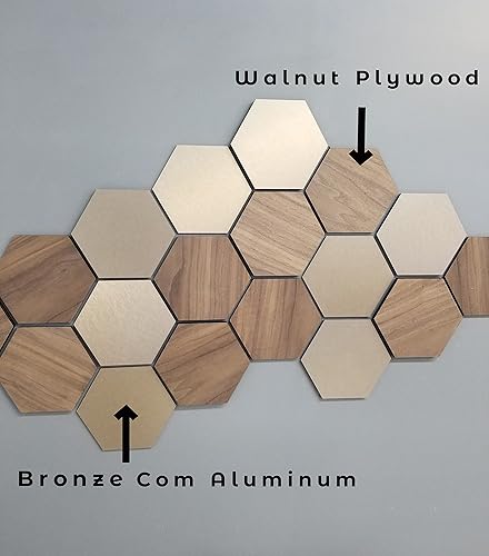 Miniatura 5 de Walnut Hexagons 3D Hexagon Wall Panels Wooden Hexagon Honeycomb Wall cover Hexagon Wall Décor Easy Installation Living Room and Bedroom Gold