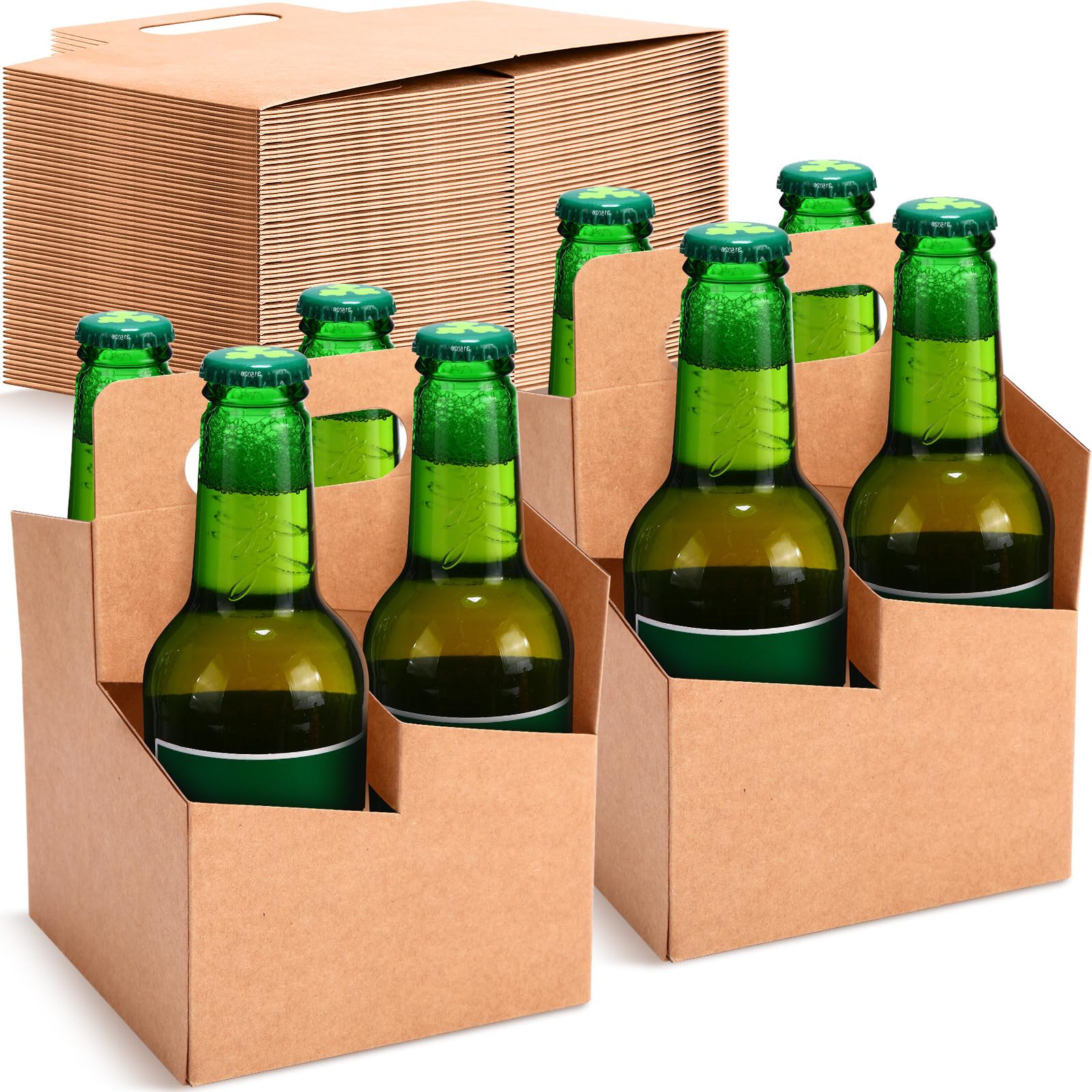 Jetec 50 Pcs 4 Cup Drink Carrier with Handle, Kraft Paperboard Beer Carrier, Disposable Drink Holder for Hot or Cold Drinks, 12-16 oz Bottle Holder