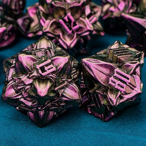 Miniatura 2 de ARUOHHA DND - Juego de dados de metal con diseño de hojas, juego de 7 dados D&D con caja de regalo, dados D + D, dados poliédricos grandes para